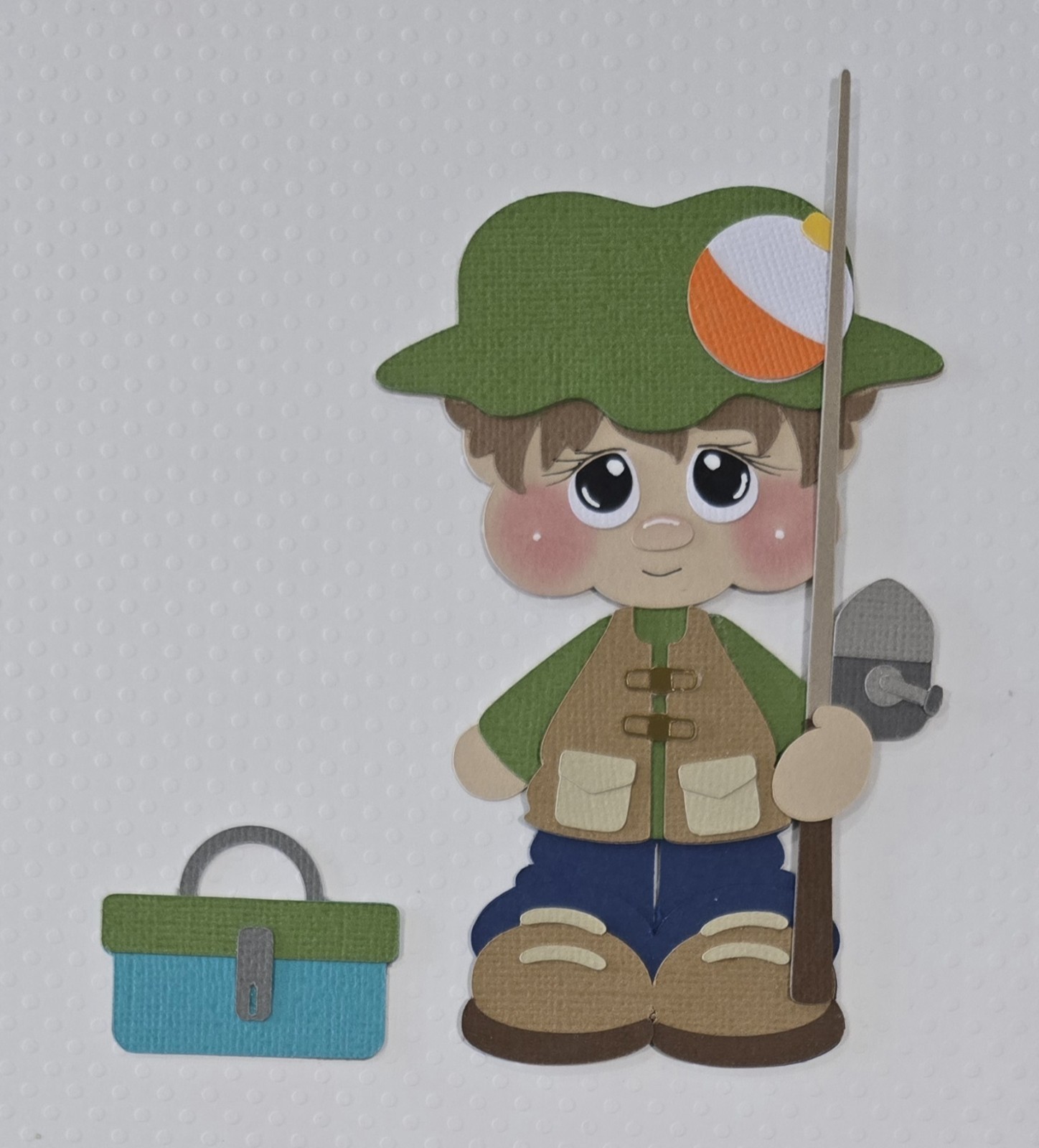 Fishing Boy Set Brown Hair. Scrapbook, Card making Paper Piecing