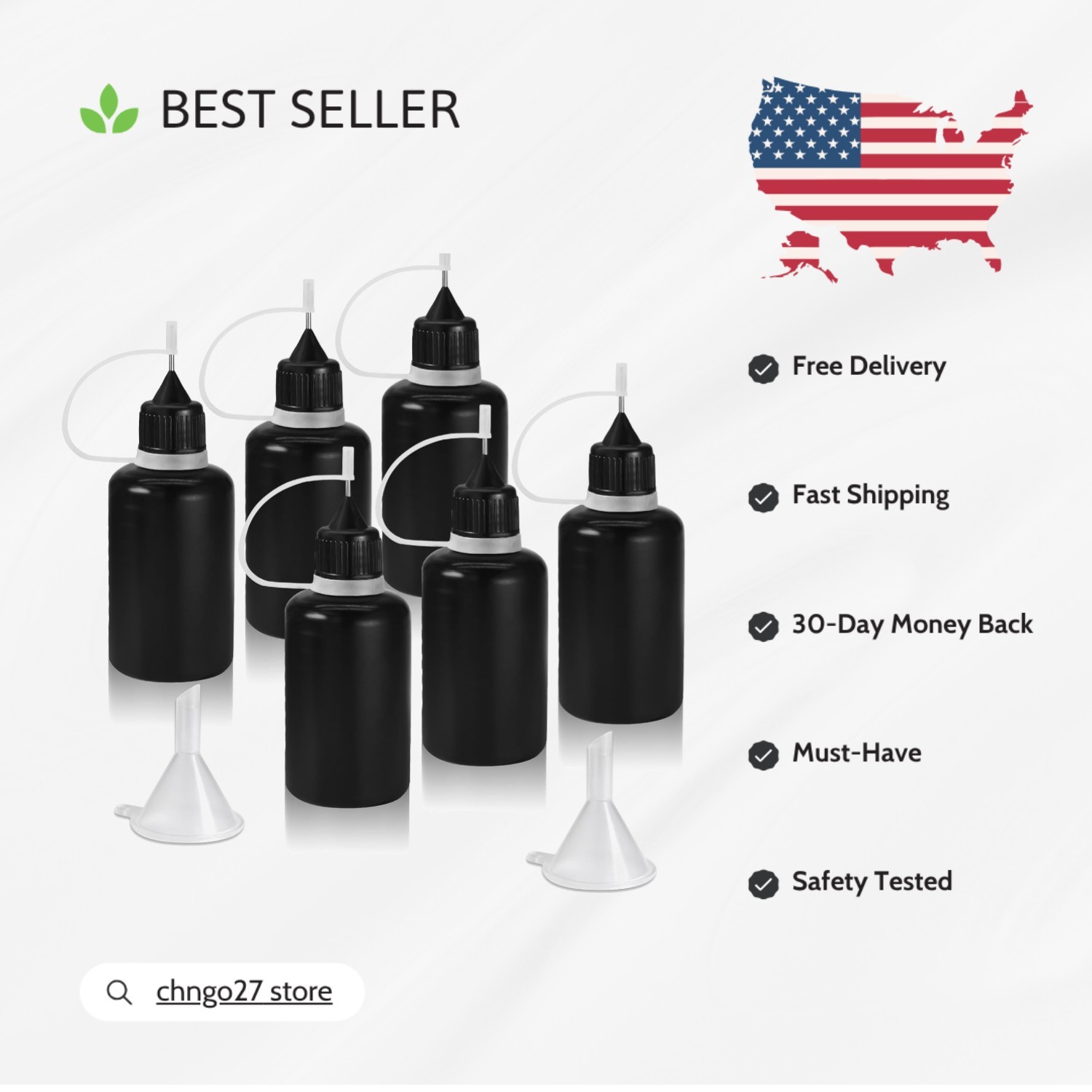 Durable 30ml Black Squeeze Bottles with Mini Funnels for Precise Applications