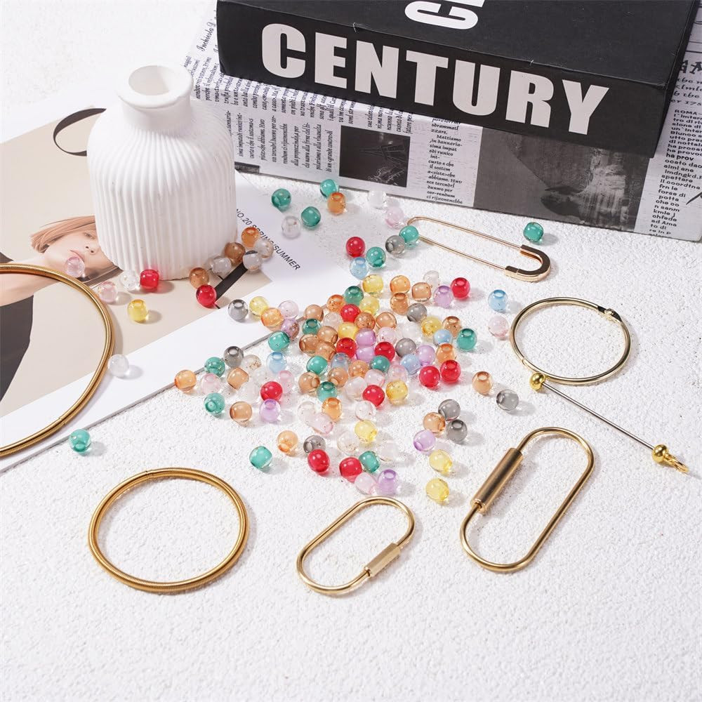 100Pcs 10Mm Large Hole Beads Resin Glass Bead for Carabiner DIY Beaded Bag Charm