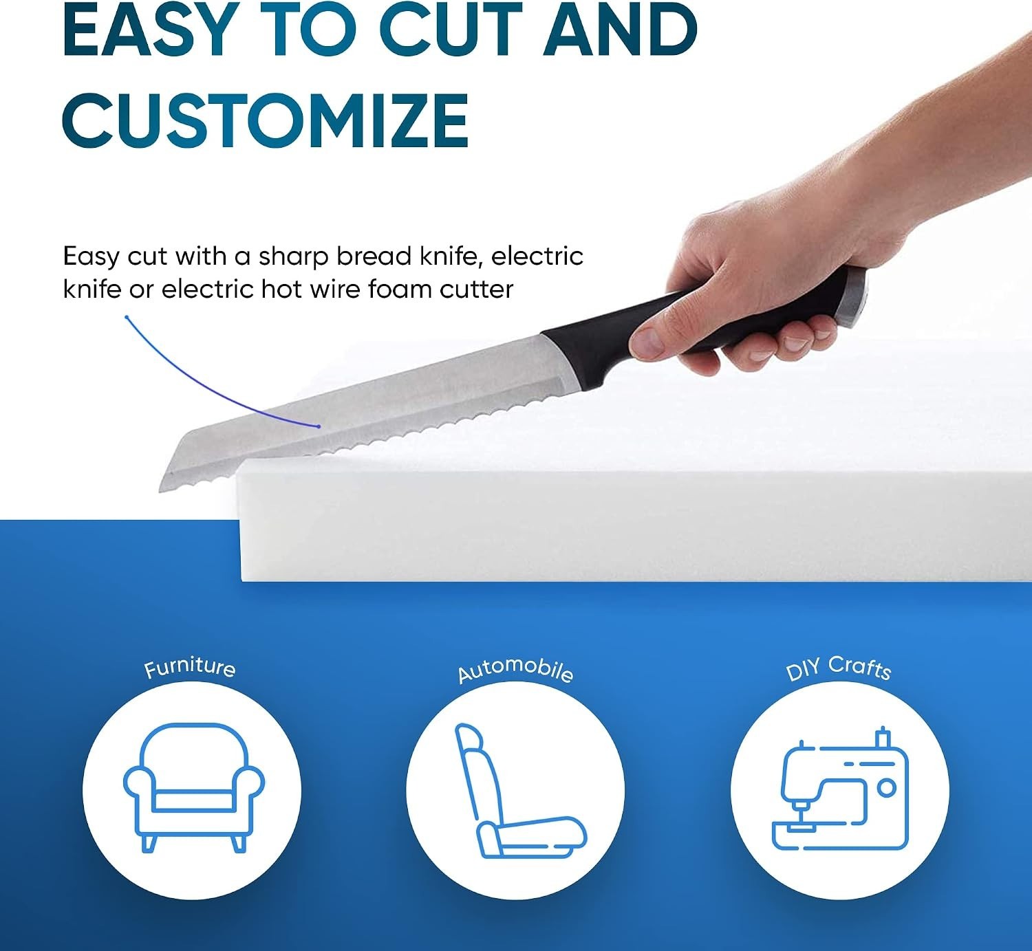 High Density Upholstery Foam Padding 1-6″x24″x72″ Seat Replacement Foam Cushion
