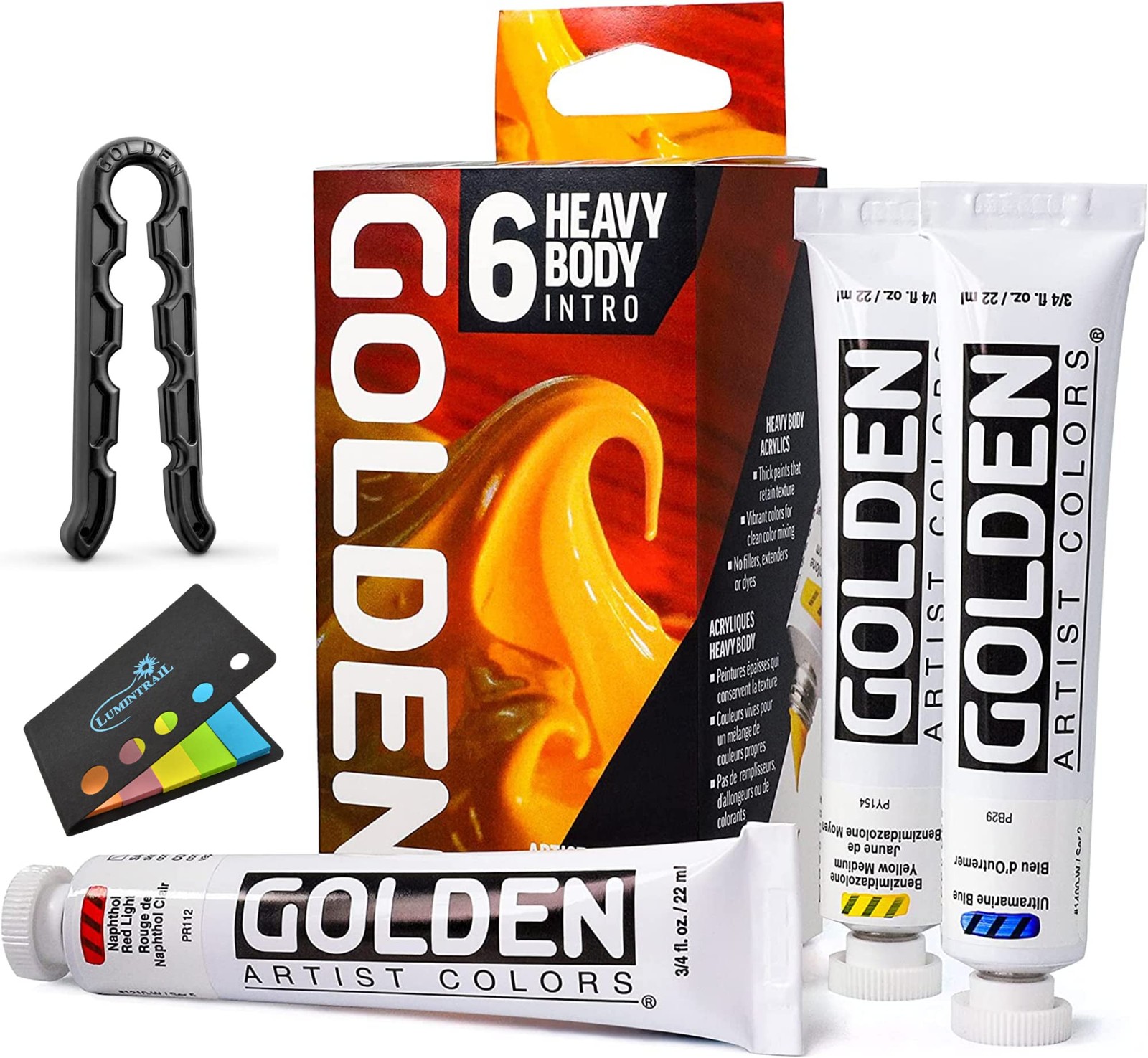 6 PCS Golden Artist Color Heavy Body Acrylics Set 3/4 oz Tubes Cap Opener