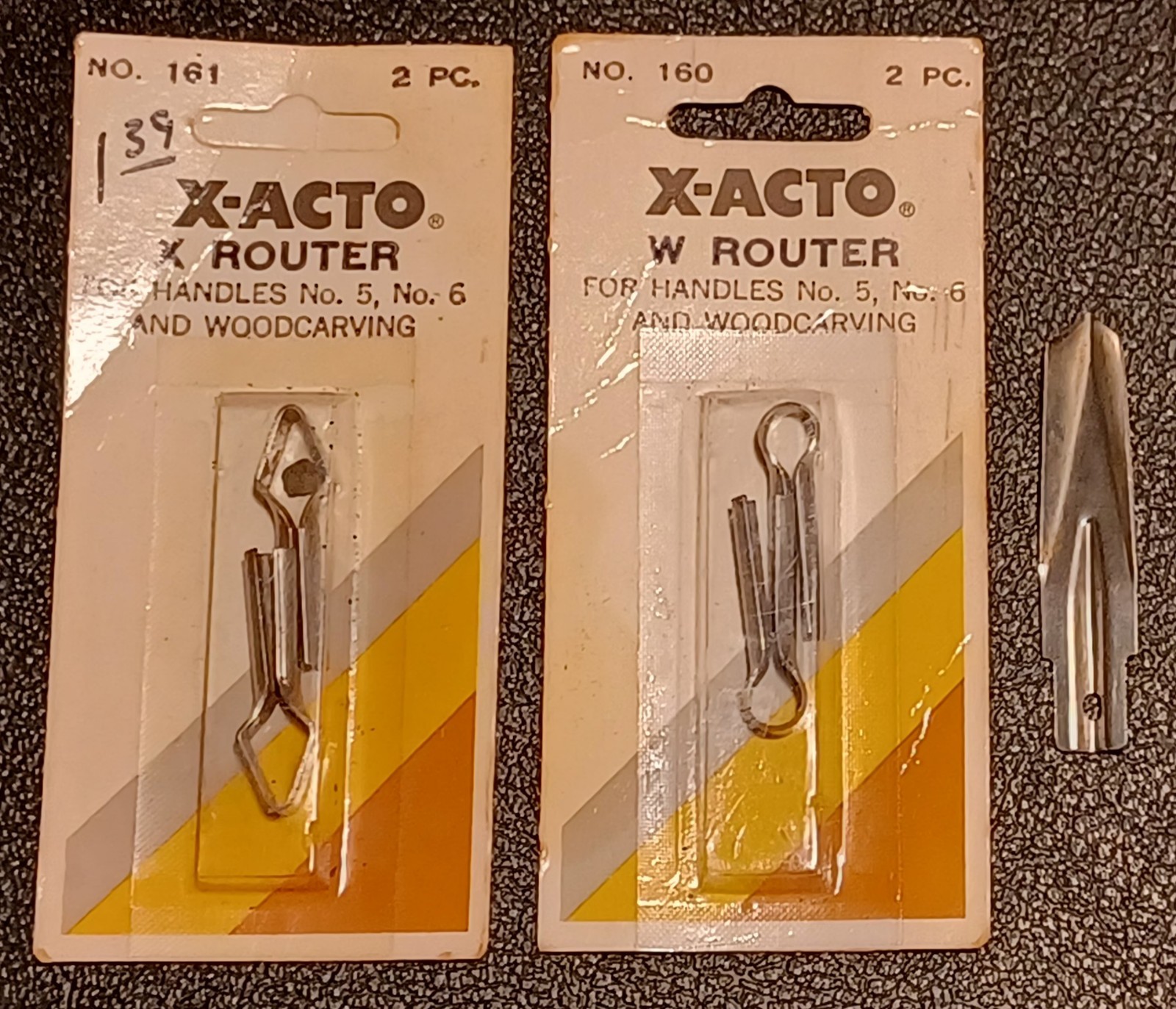 X-ACTO Wood Carving Blades NOS ~ No. 161 X & 160 W Router + V Gouge Blade -P