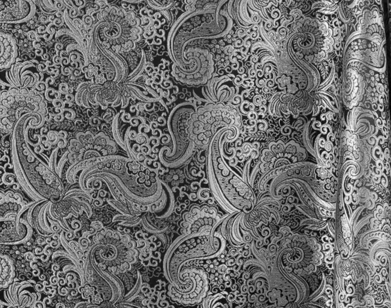 Silver Black Paisley Metallic Brocade Fabric 60” Width Sold By The Yard