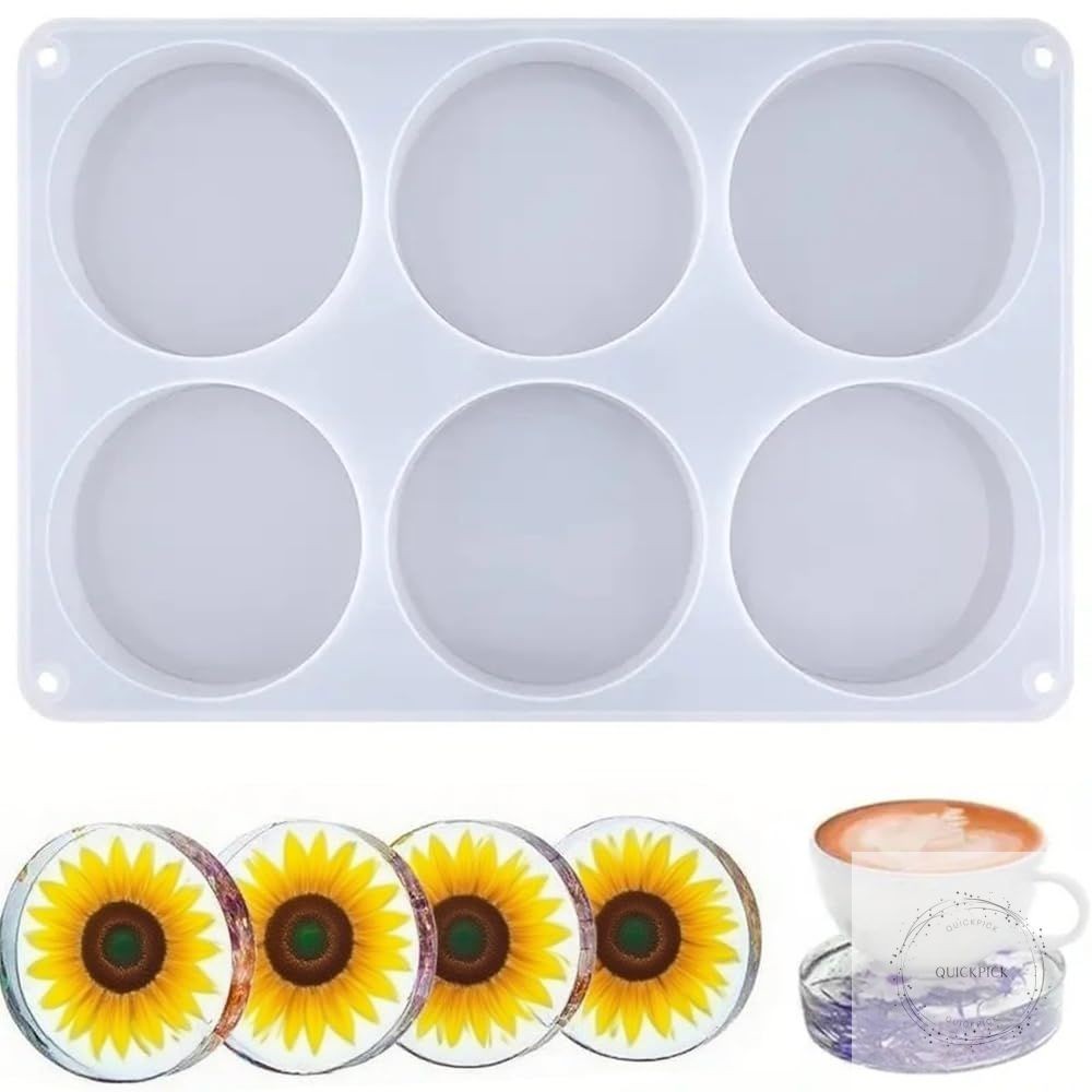 6-Cavity Deep Round Coaster Silicone Molds for Epoxy Resin 4 Inches Coaster Resi