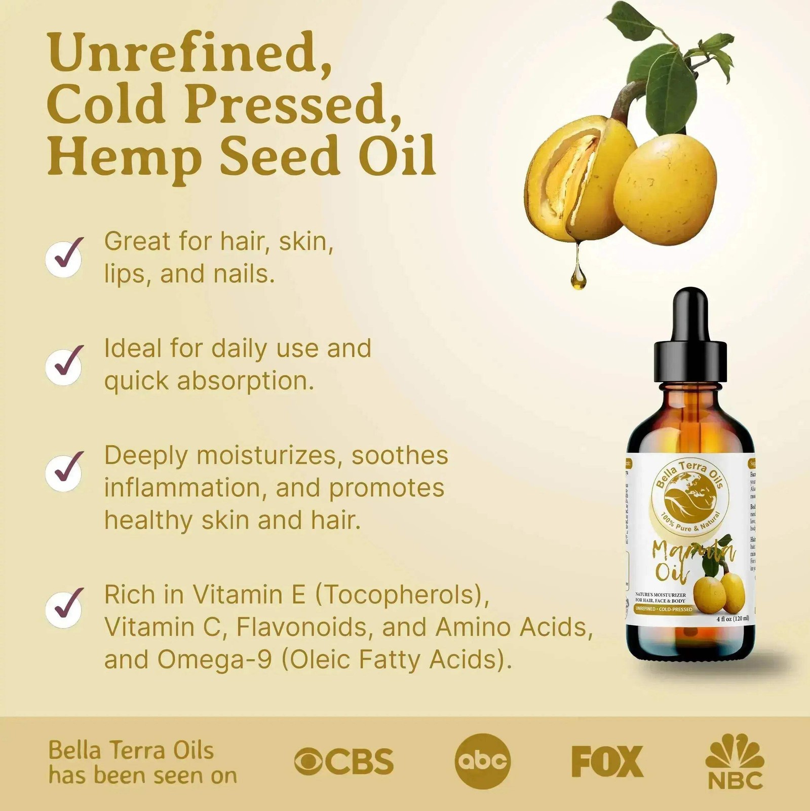 Marula Oil – 16oz | Premium Grade, Cold-Pressed Oil for Skin, Hair & DIY Project