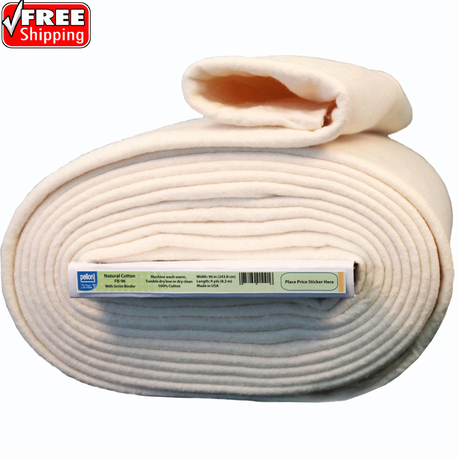 Pellon Natural Cotton Batting, off-White 96″ x 9 Yards by the Bolt