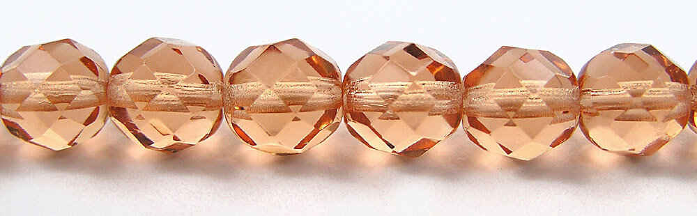 Czech Glass Fire Polished Round Faceted Glass Beads Light Peach, Peach Rosaline
