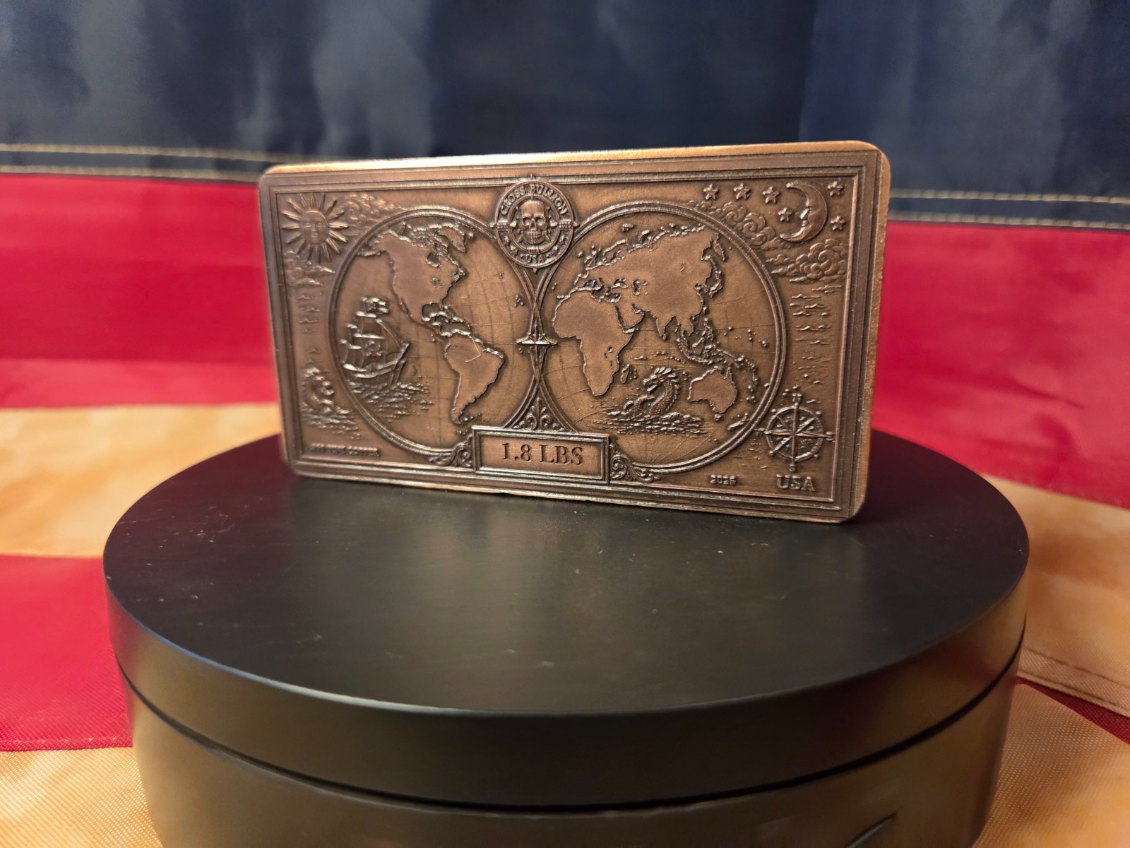 Hand Poured .999 Fine Copper Bullion Bar Art – 1.8 Lbs – *Cross Bones Bullion*