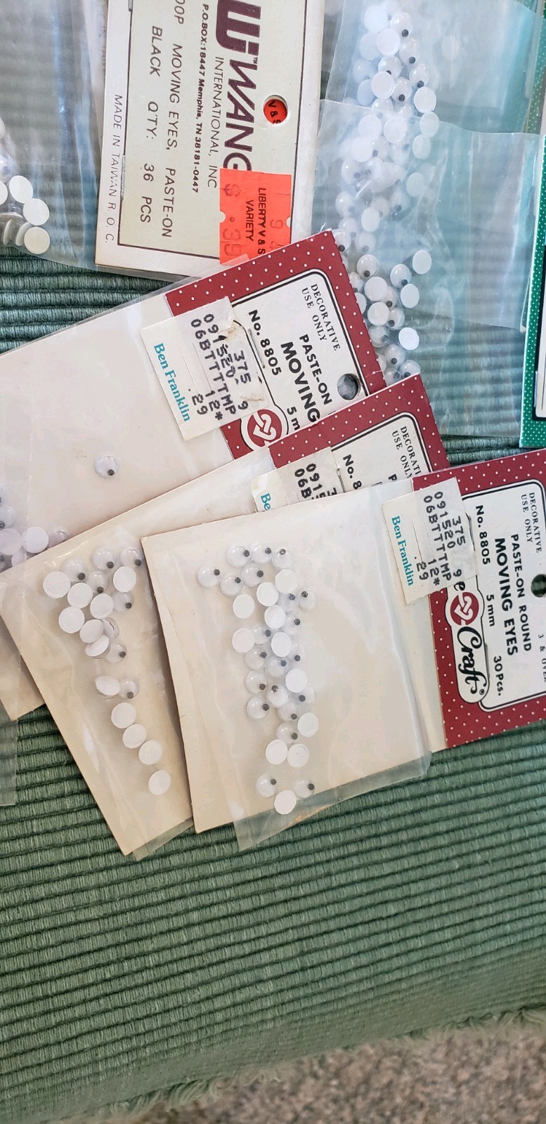 Large Lot Of Glue On Googly Wiggle Eyes, Most NIP, 3 mm to 15 mm
