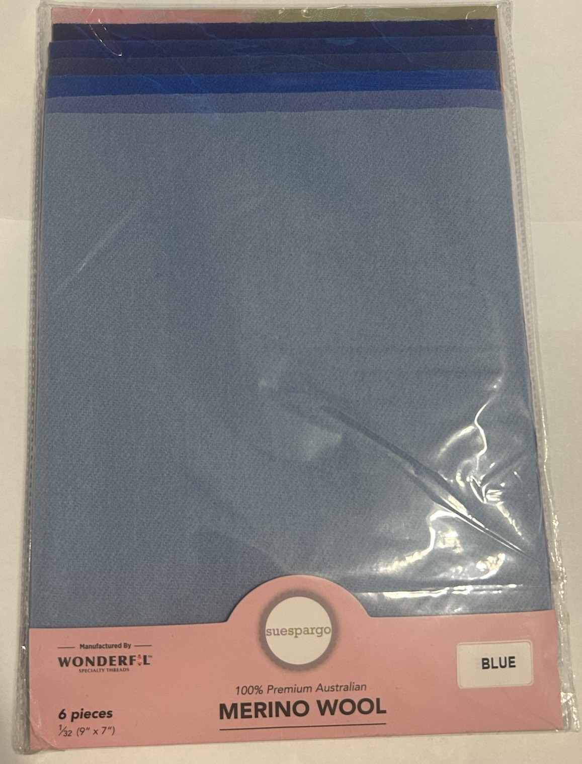 Sue Spargo Merino Wool Fabric Pack – BLUE – 1/32 – 9″x 7″ – 6 pieces
