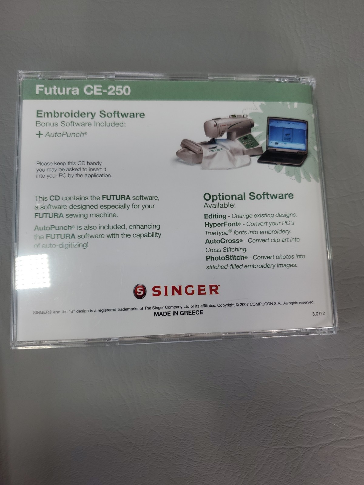 Singer Futura CE-250 Sewing Machine Embroidery Unit, Hoops, Manual, CDs + More
