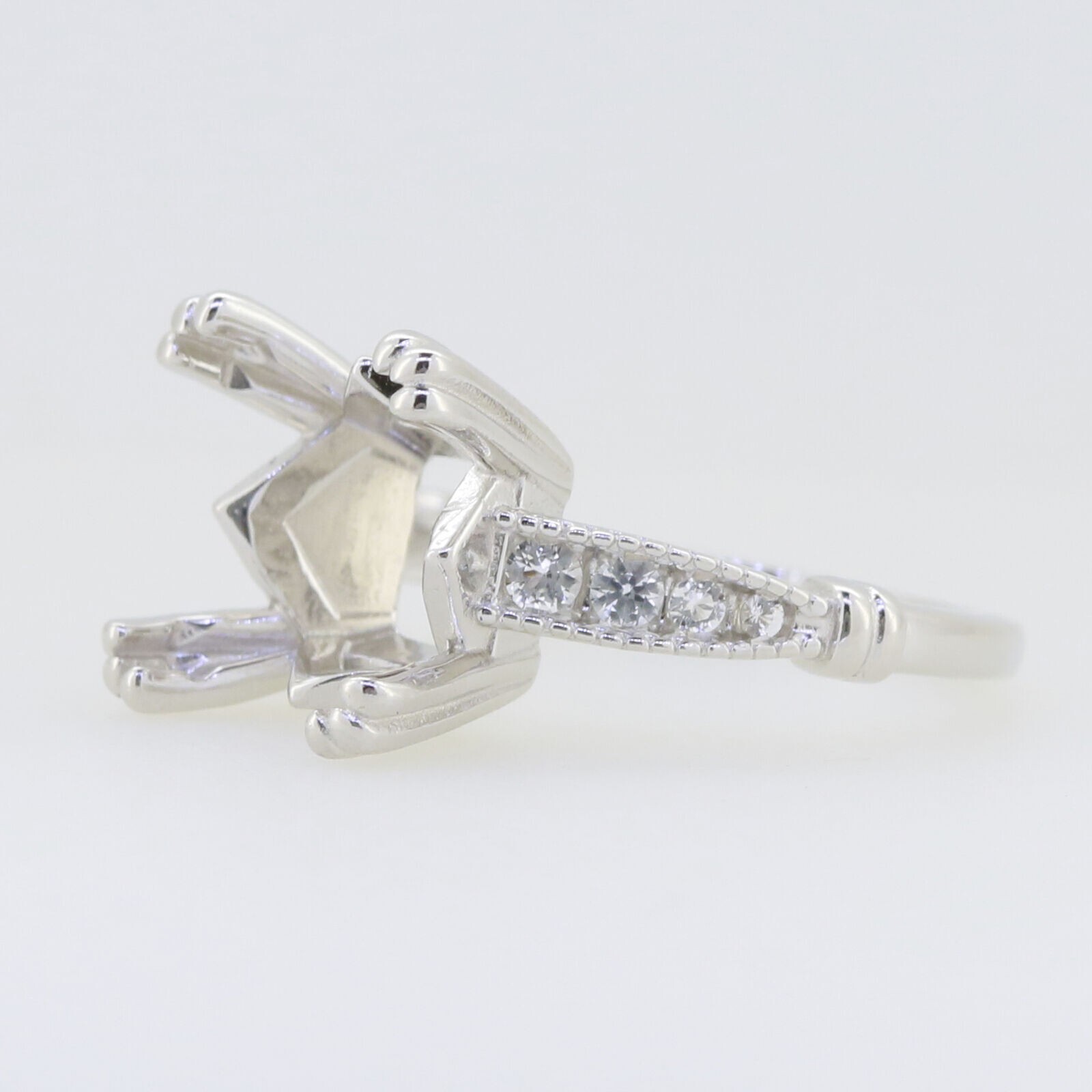 Sterling Silver Semi Mount Ring Setting Princess Square 10X10mm White Zircon