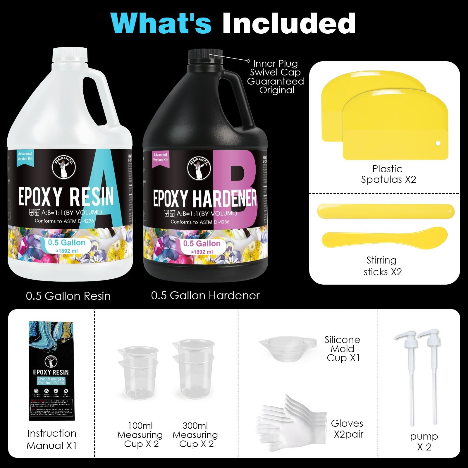 1 Gallon Deep Pour Epoxy Resin Kit with Pump, 1:1 Mixing Crystal Clear Resin,…
