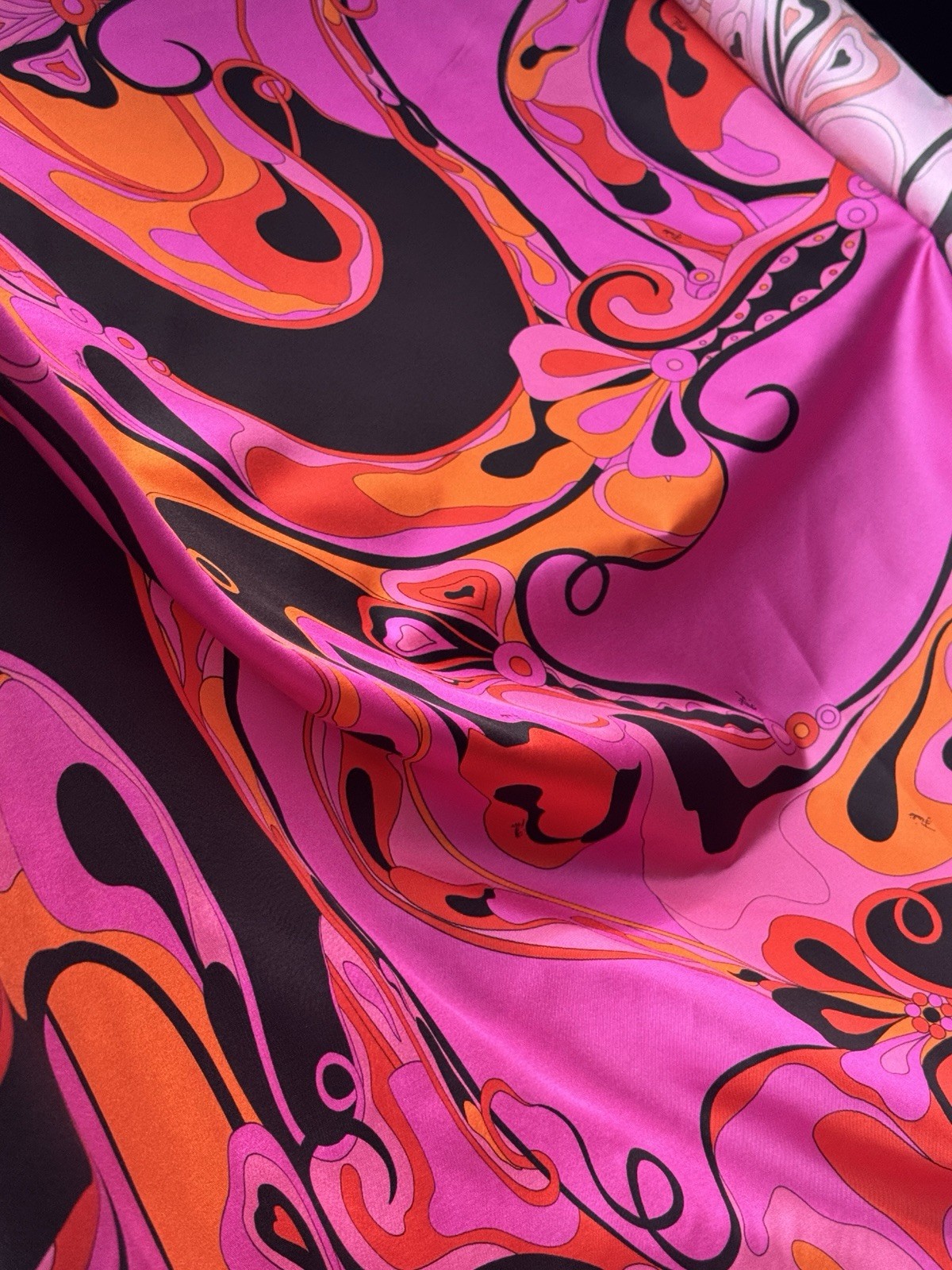 Italian Deadstock 100% Silk Twill 60 GSM Fabric By The Yard Emilio Pucci Logo