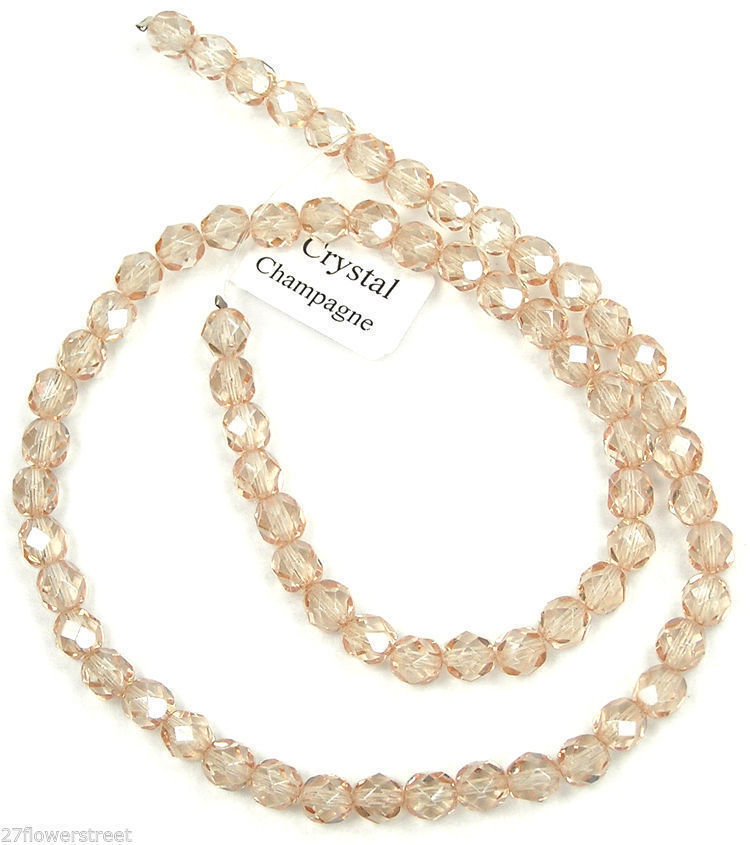 Czech Fire Polished Round Faceted Beads in Crystal Champagne coated 3-4-5-6-8mm