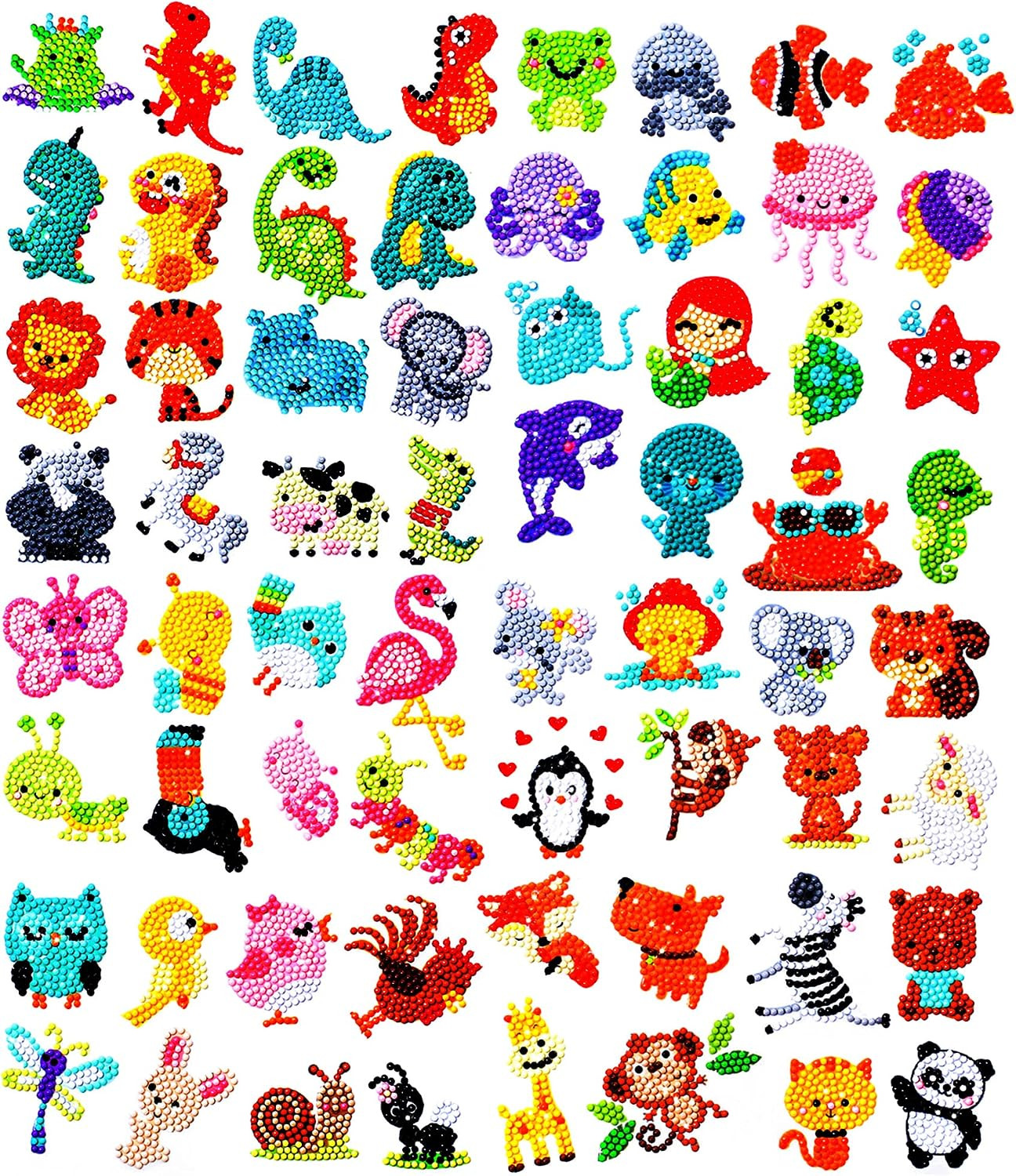 Sinceroduct Sparkling 5D Diamond Sticker Kit for All Ages, 64 PCS Cute Animals &