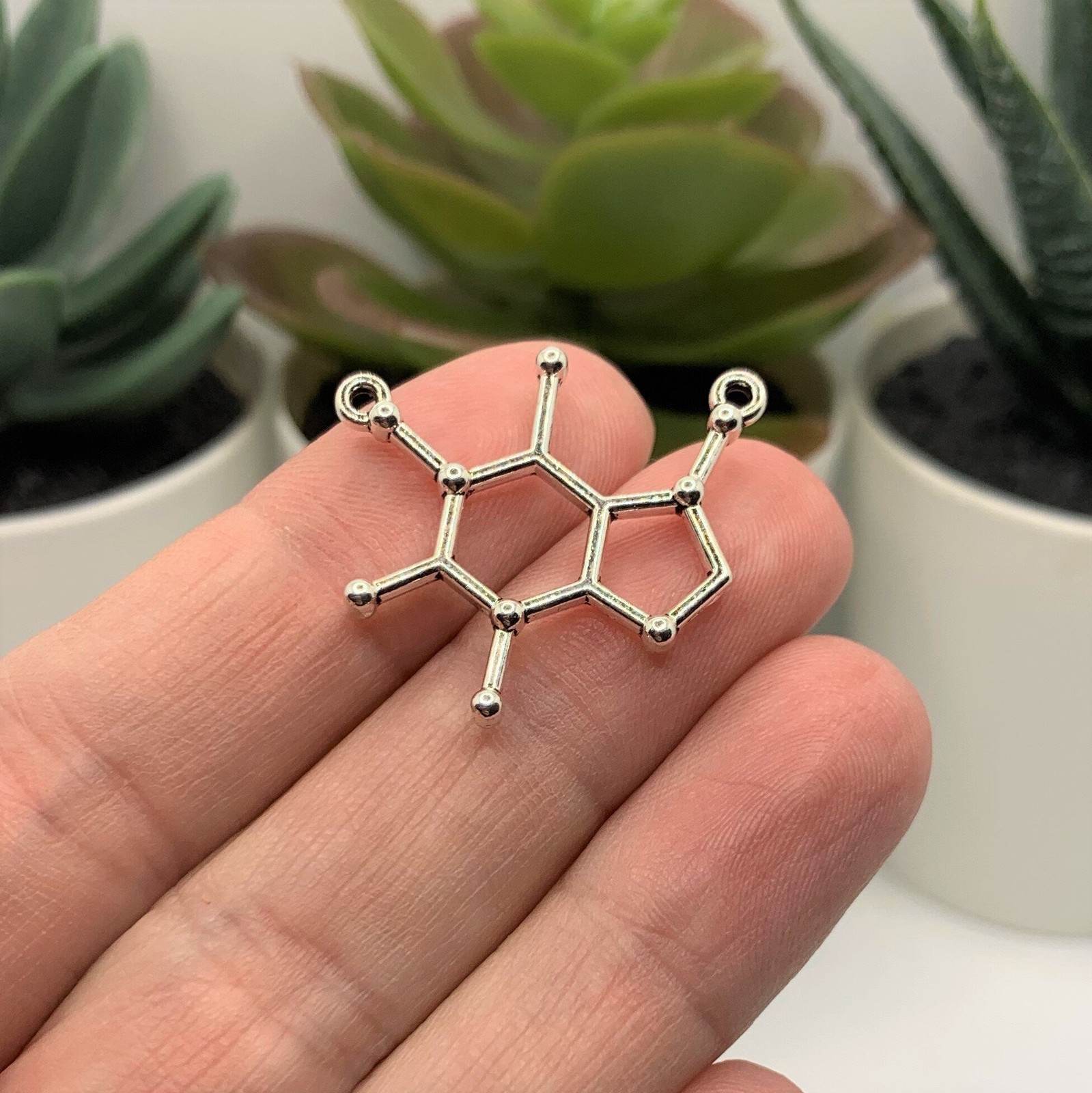 Silver Caffeine Molecule Connector Charms, 24x26mm – US Seller