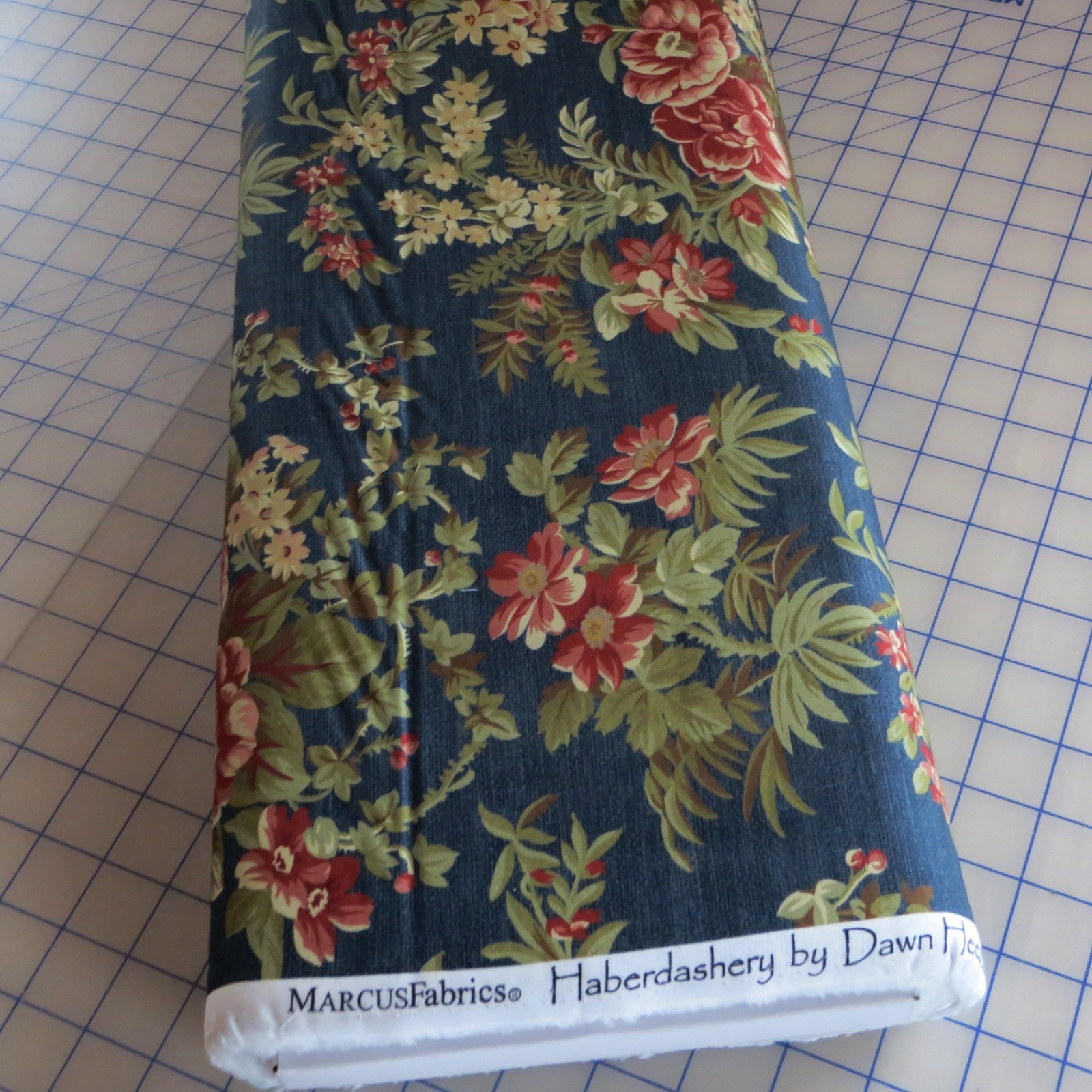 By The Yard ~ Haberdashery French Floral On Navy, $3.99 Ships ANY Amount Fabric