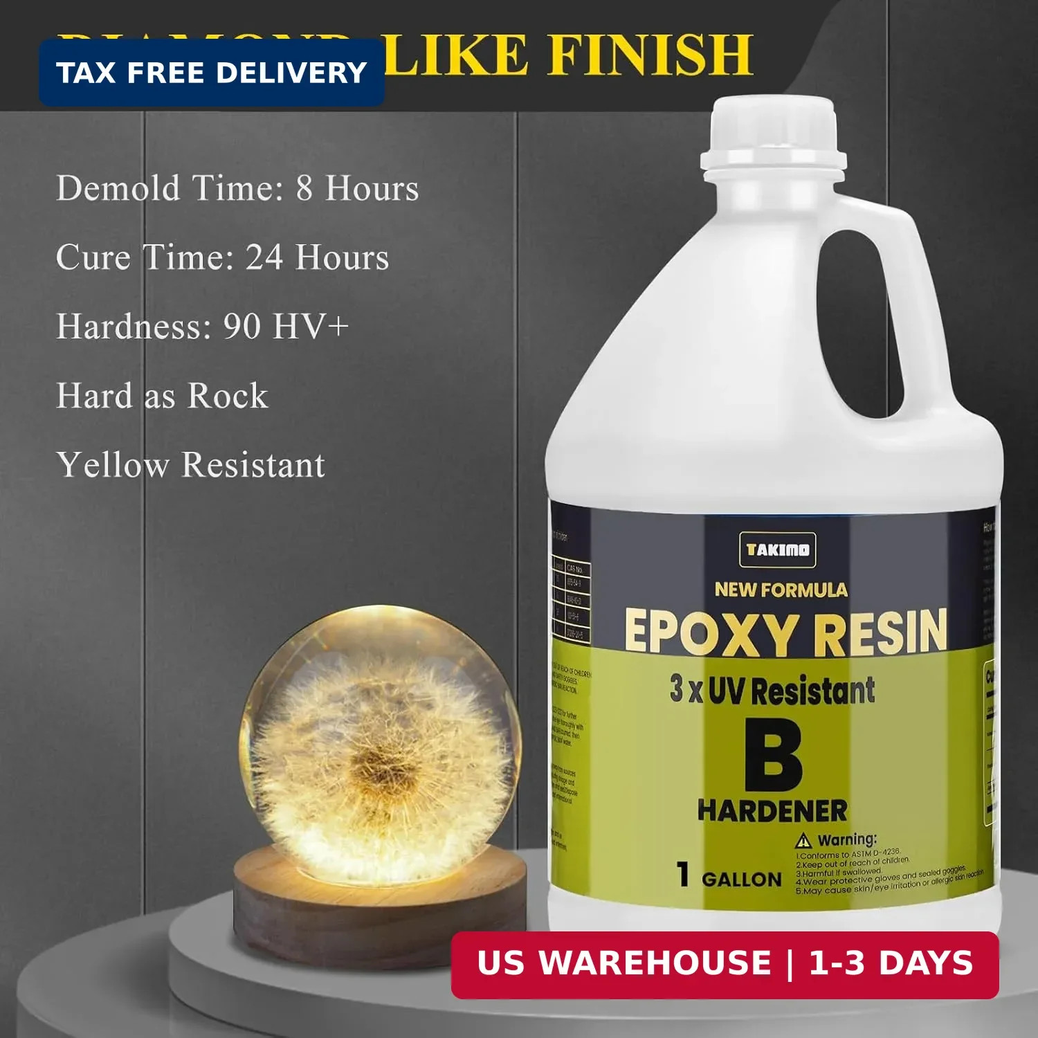 TAKIMO 2 Gallon 3×UV Resistant Resin Kit,No Bubble & Crystal Clear Epoxy Resin f