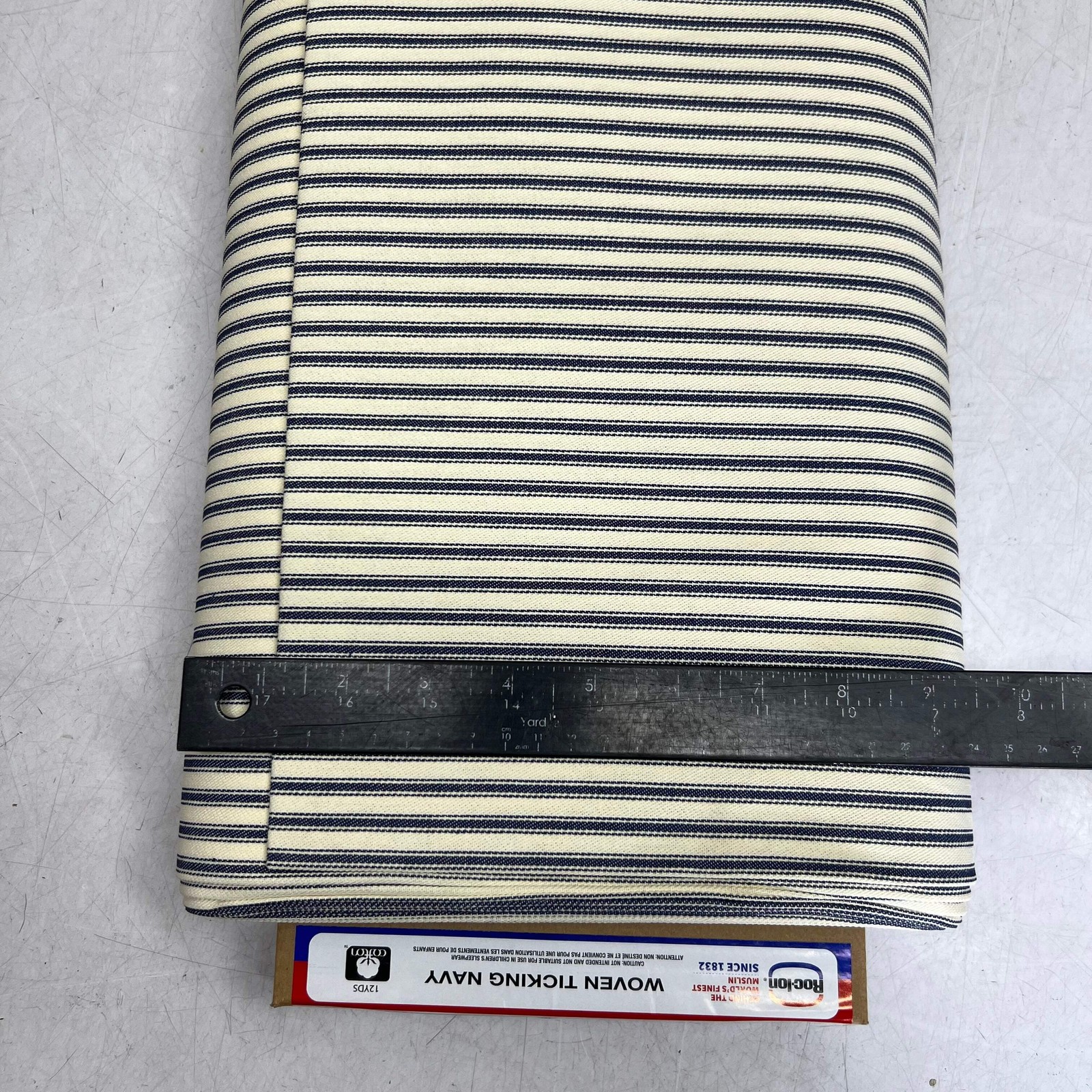 ROCLON Woven Ticking Navy Cotton Fabric Sz 44″ x 12 Yards Navy & White 10736219