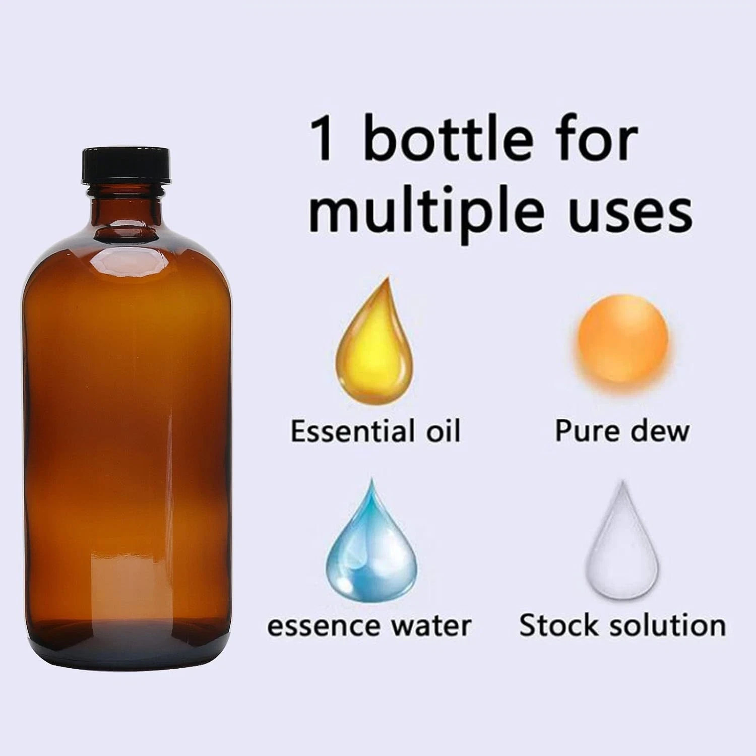 2Pcs 16Oz Amber Glass Boston round Bottles with Air Tight Seal Phenolic Poly Con