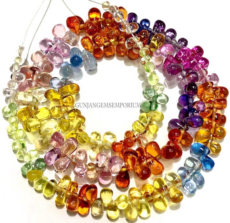 Rare Multi Sapphire Smooth Teardrop Beads Colourful Briolette Natural Sapphire