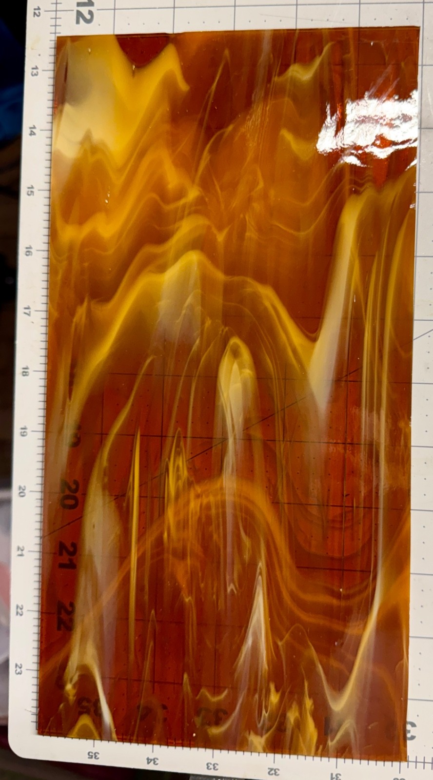 Stained Glass~Transparent Dk Amber Streaky~Med Amber Textured~Dk Amber Cathedral