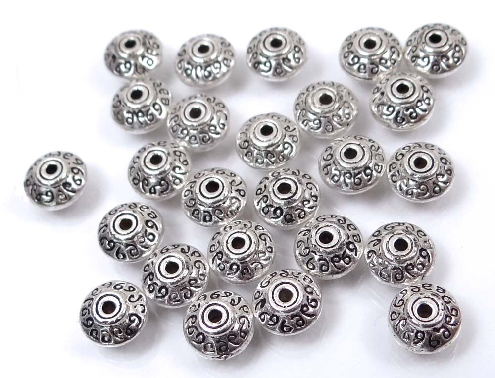 20 Antique Silver Pewter Disc Spacer Rondelle 7mm