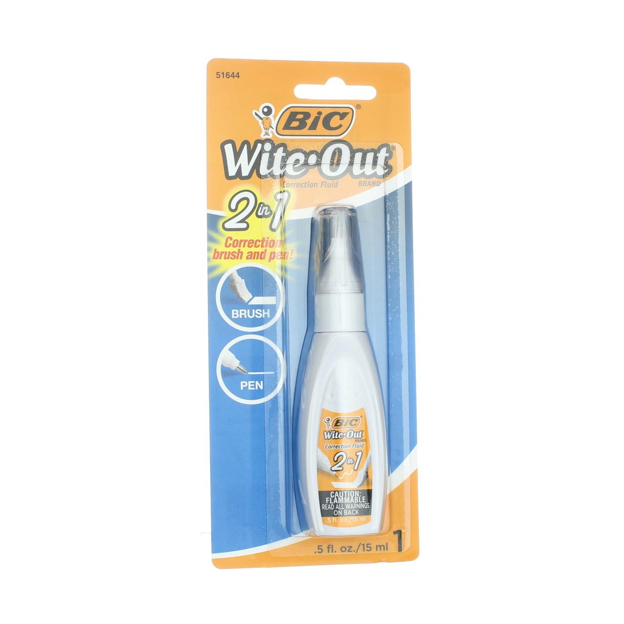 3 Pack BiC Wite Out 2 in 1 Correction Fluid Pen, White 51644, 0.5 fl oz