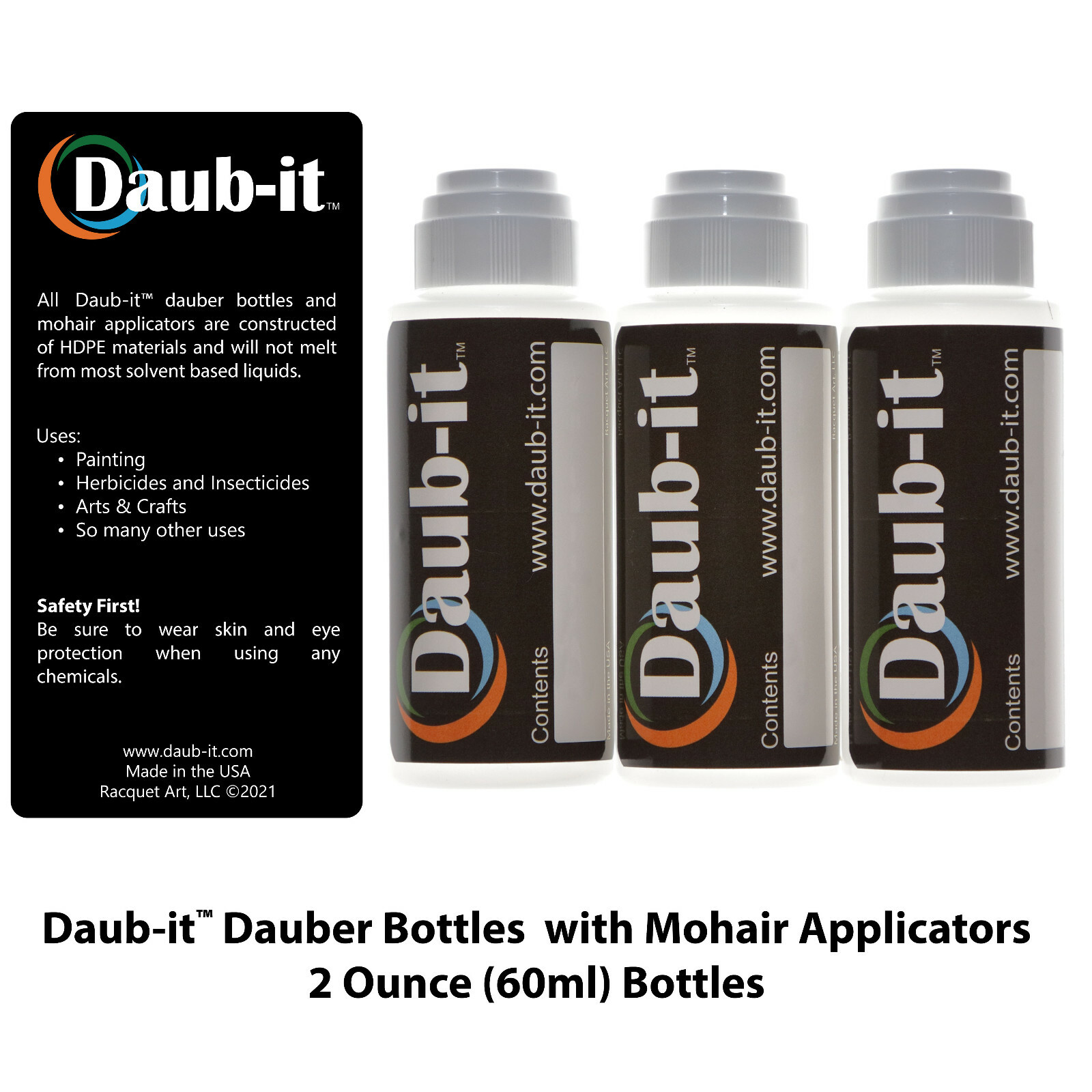 Daub-it Empty Bottle with Mohair Dauber Applicator – 3 Pack – 2 oz. -HDPE