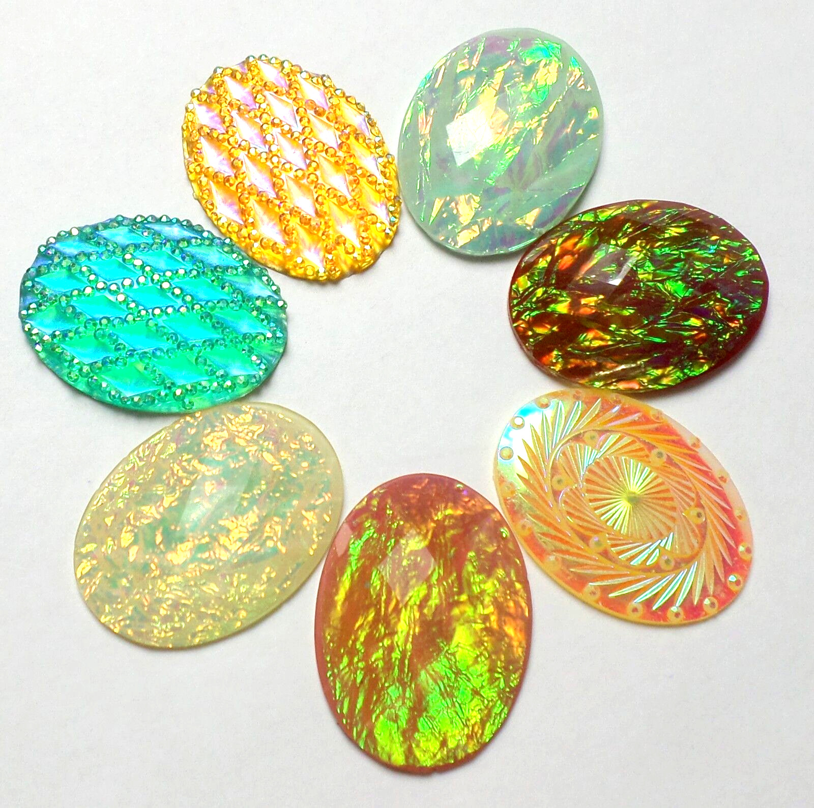 7 Colors 40x30mm Vertical or Horizontal Acrylic Faceted Faux Opal Cameos, Cabs