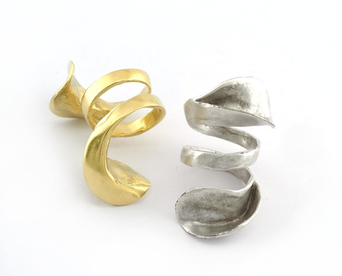 Leaf Ring Adjustable Raw brass Antique Silver Plated 17.5mm 7US inner size 3495