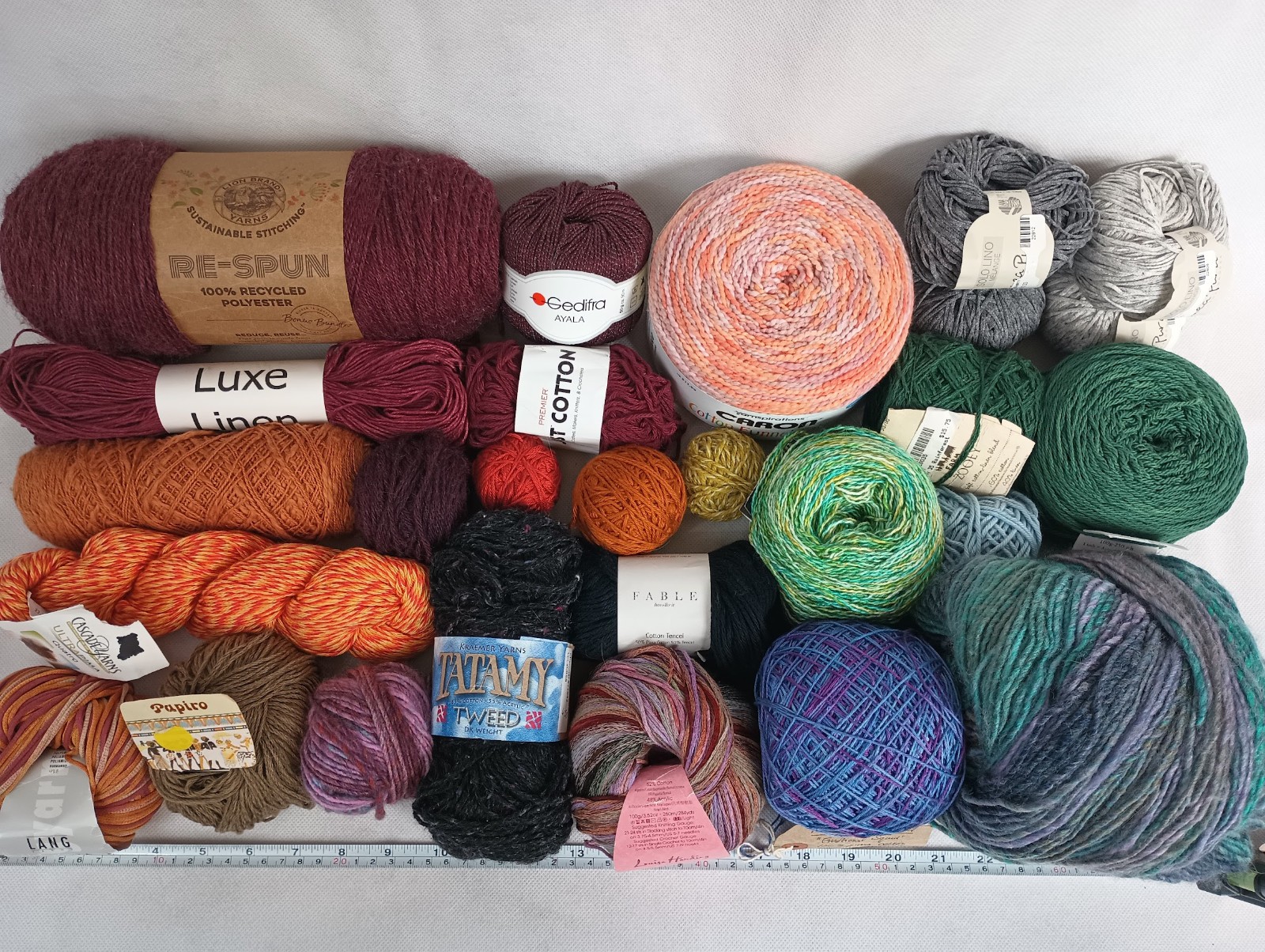 LOT of 27 yarns VEGAN rainbow (minimal acrylic) cotton linen Designer 4LB+15oz