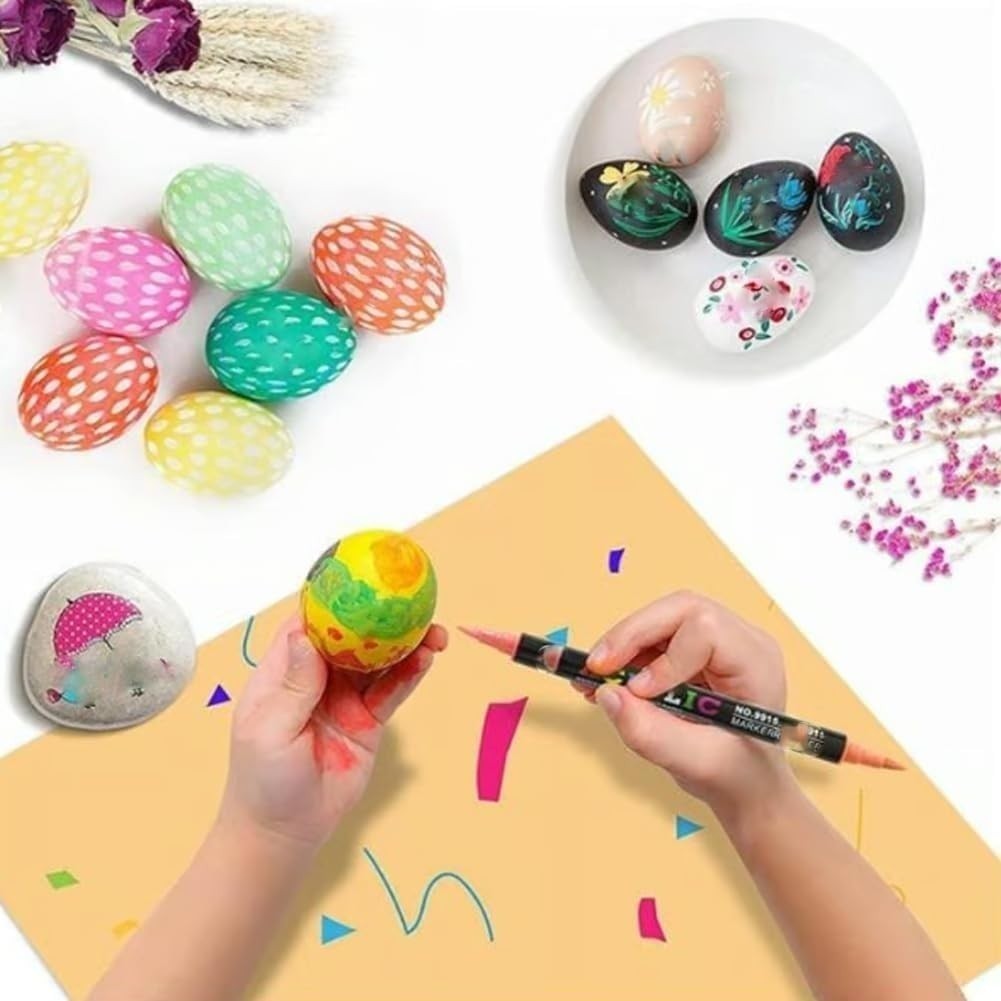 Acrylic Paint Marker Pens Set Brush/Fine Dual Tip Permanent Waterproof Opaque