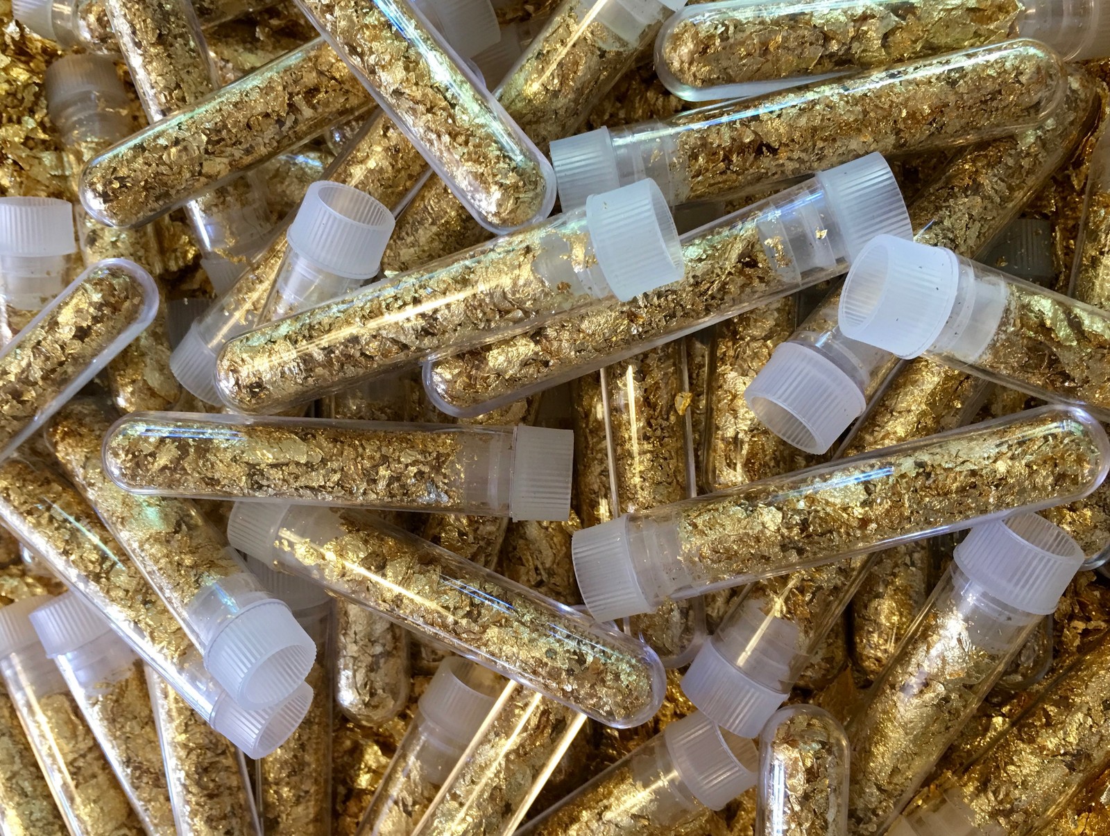 10 Large Gold Flake Bottles of Gold Leaf ..3mil Lowest price online !!