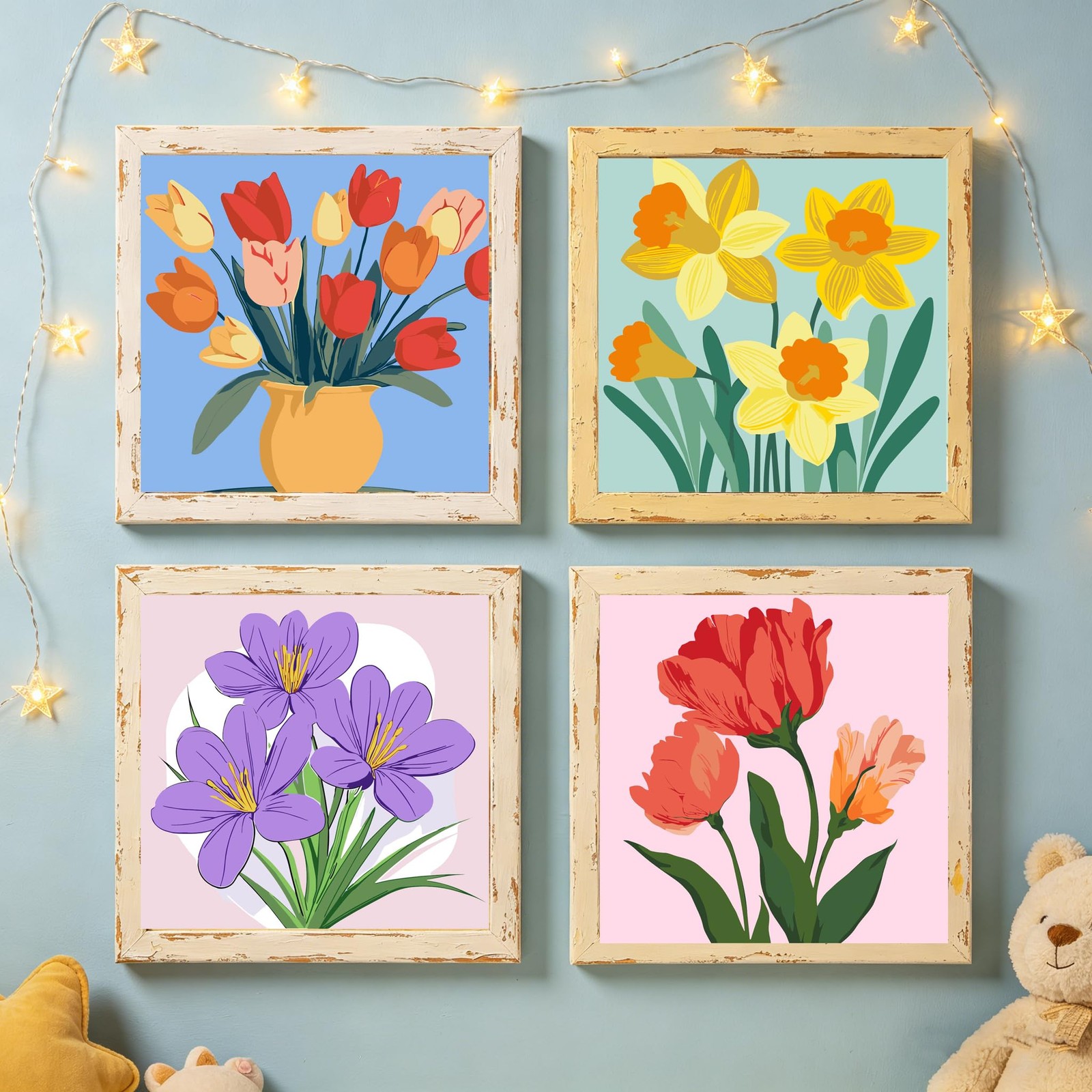 4Pack Framed Flowers Paint by Numbers Kit for Adults Beginner & All Ages 812 …