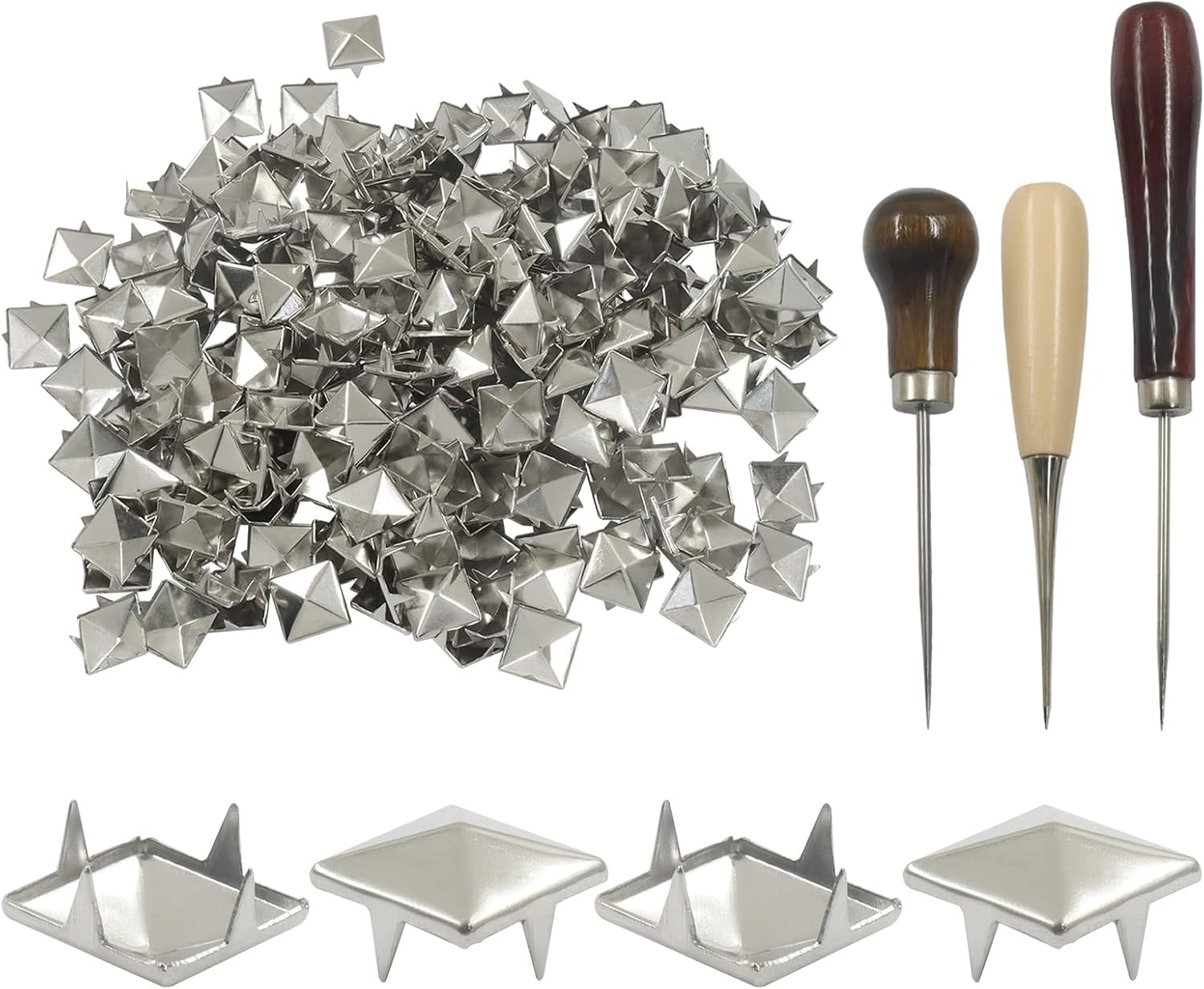 800 PCS 10Mm Square Pyramid Studs, Silver Clothing Studs Four Jaw