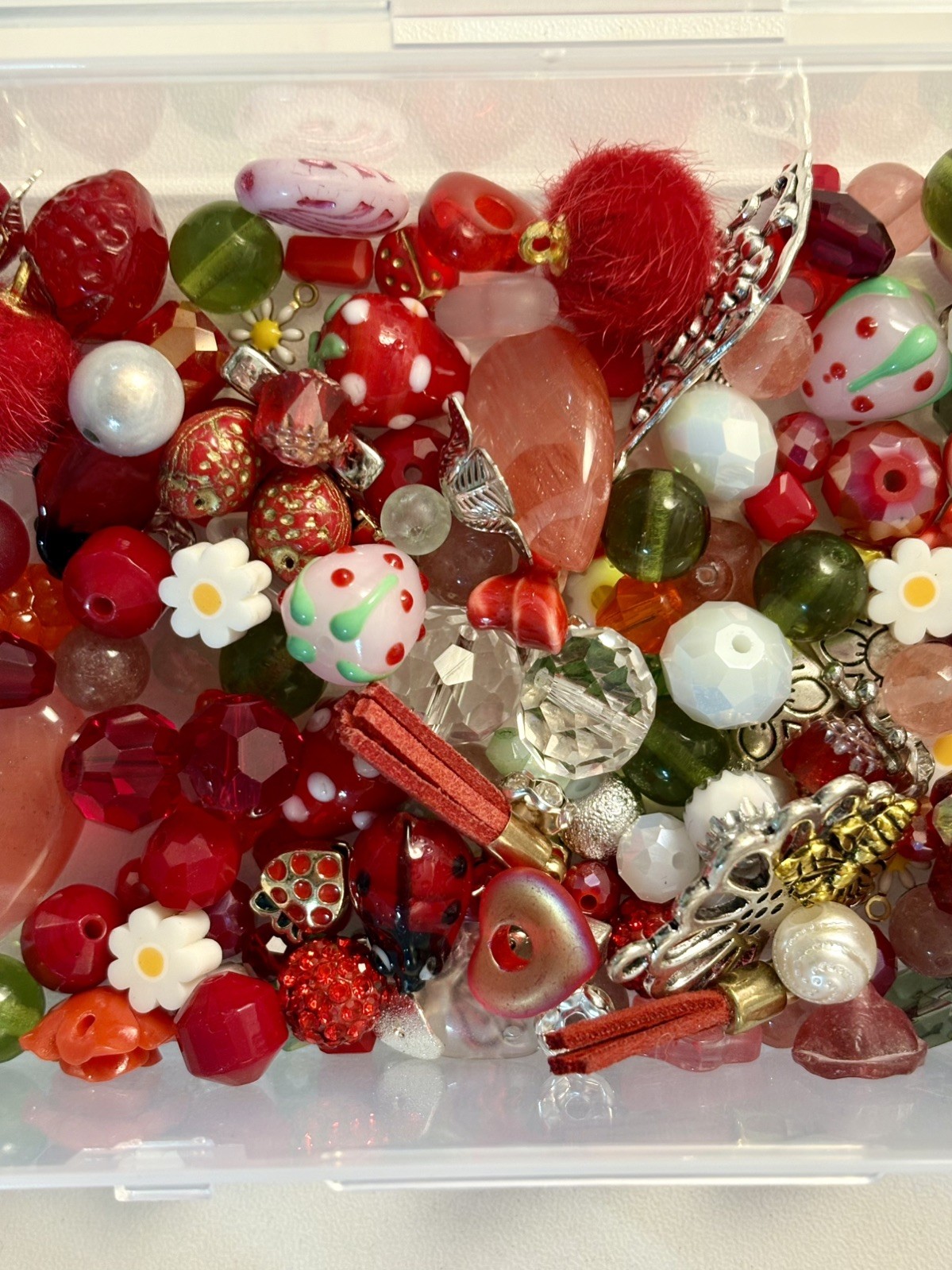 Strawberry BEAD MIX for Jewelry Making – Glass, Gemstone, Boho, Lampwork, Charms