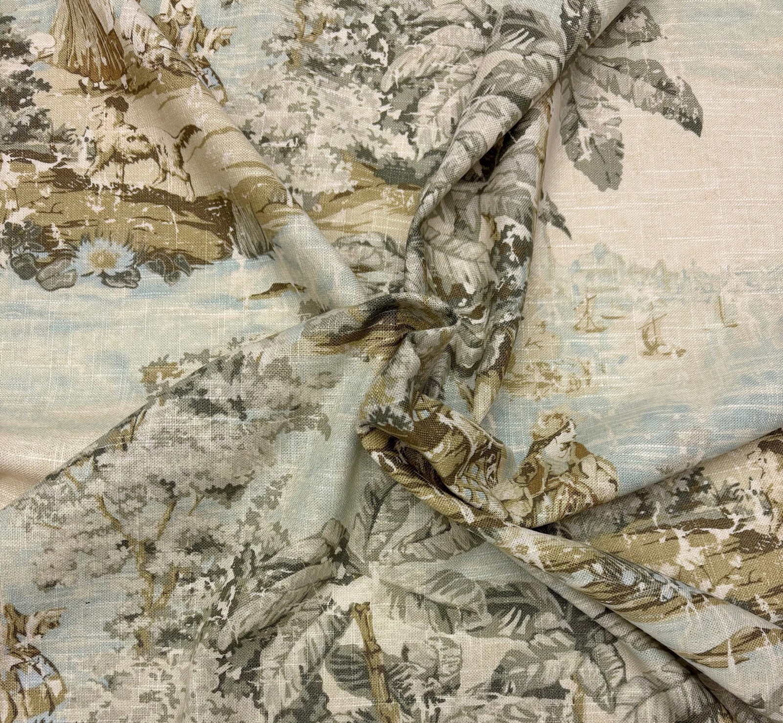 COVINGTON BOSPORUS 197 FLAX BEIGE RENAISSANCE TOILE LINEN FABRIC BY YARD 54″W
