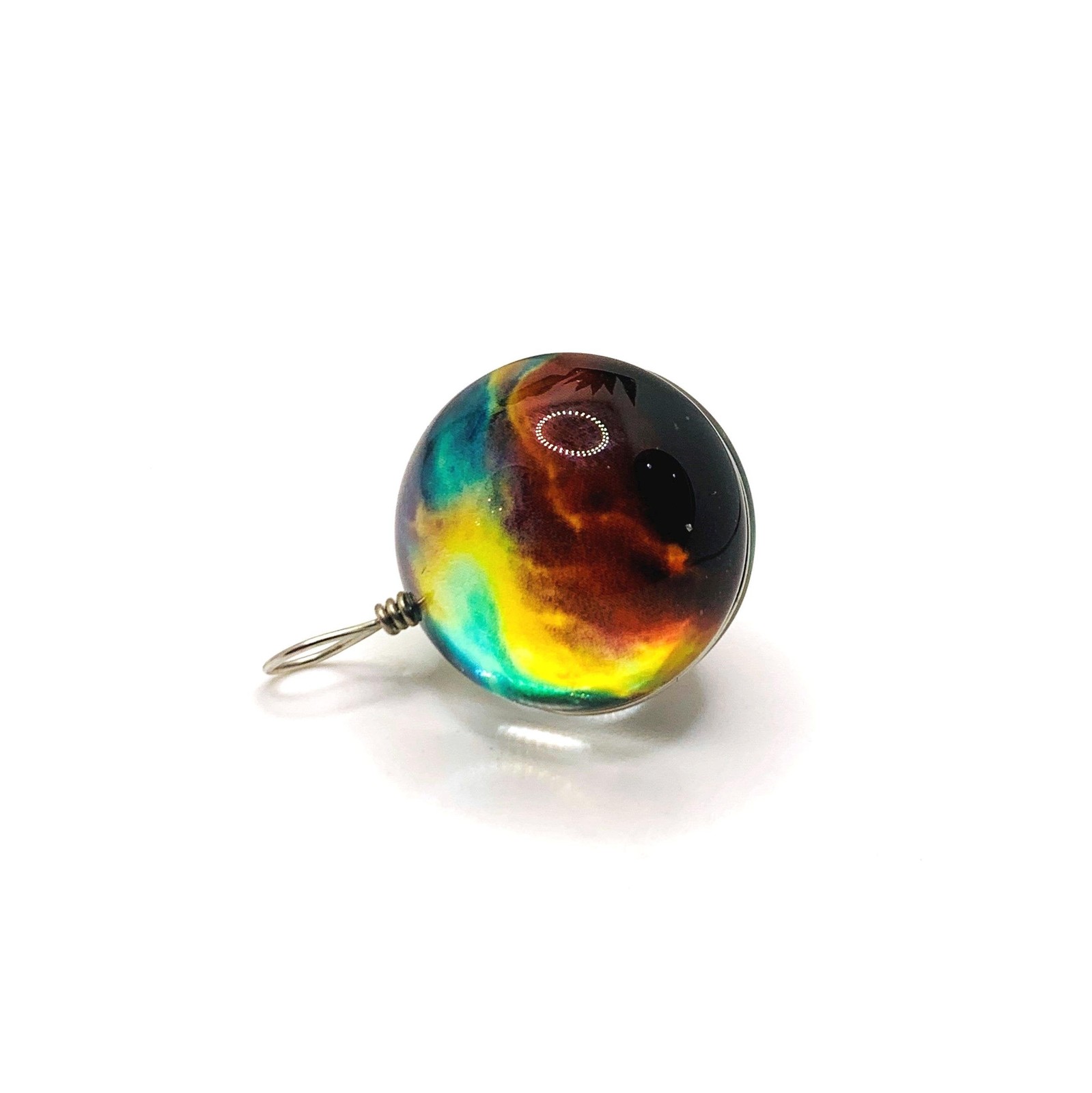 Wire Wrapped Glass Galaxy Red and Yellow Nebula Pendant Charms, 28x20mm – US