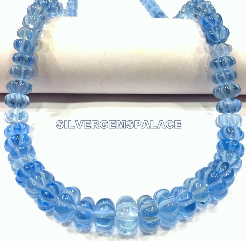 Extremely Rare~Aquamarine Melon Beads Rondelle Strand Aquamarine Gemstone Beads.