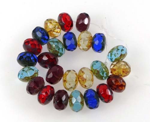 25 Czech glass Faceted Gemstone Donut Rondelle Picasso Multi Color 8x5mm