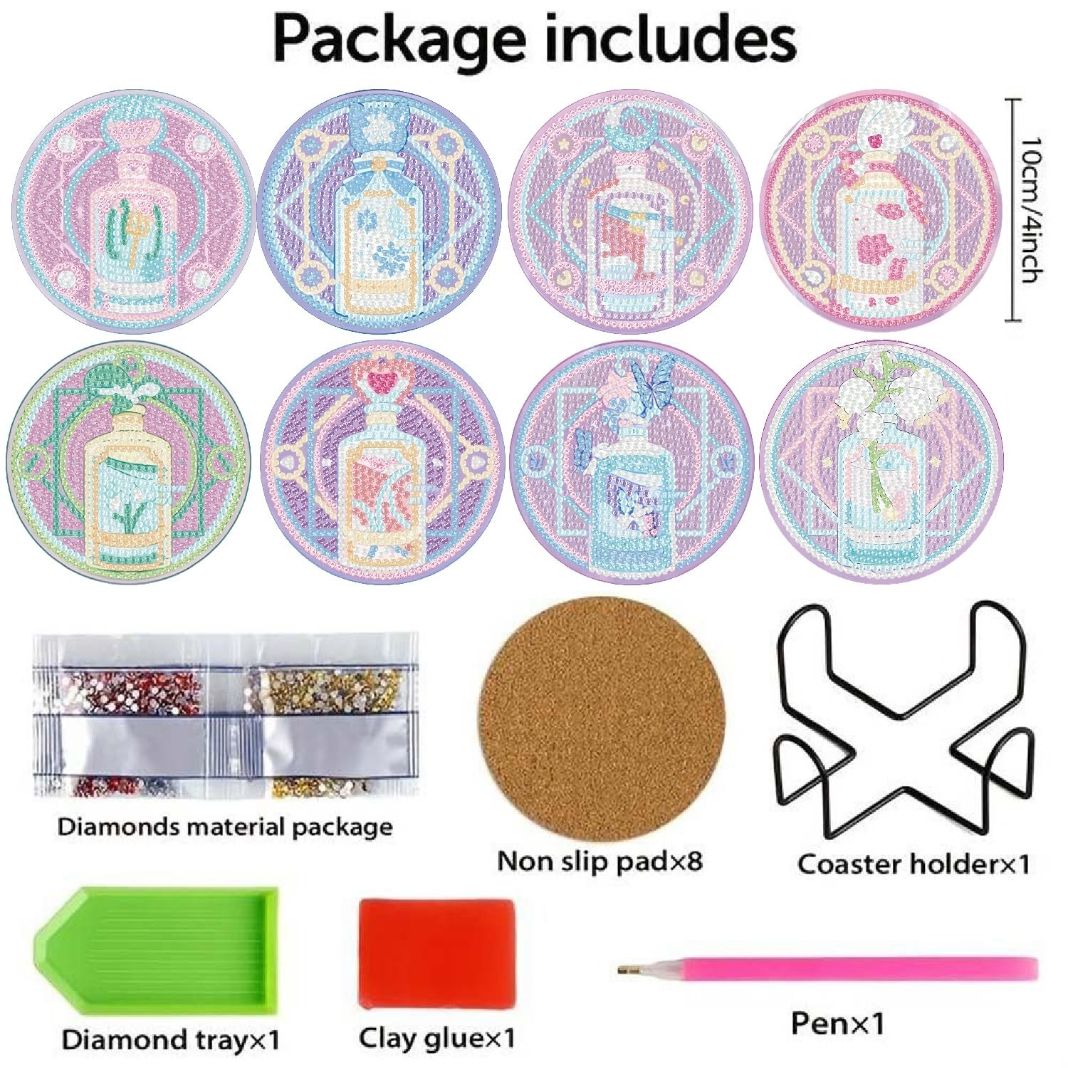 8 Pack Diamond Art Coasters Kits-Tarot Diamond Painting Coasters Kit Set with Ho
