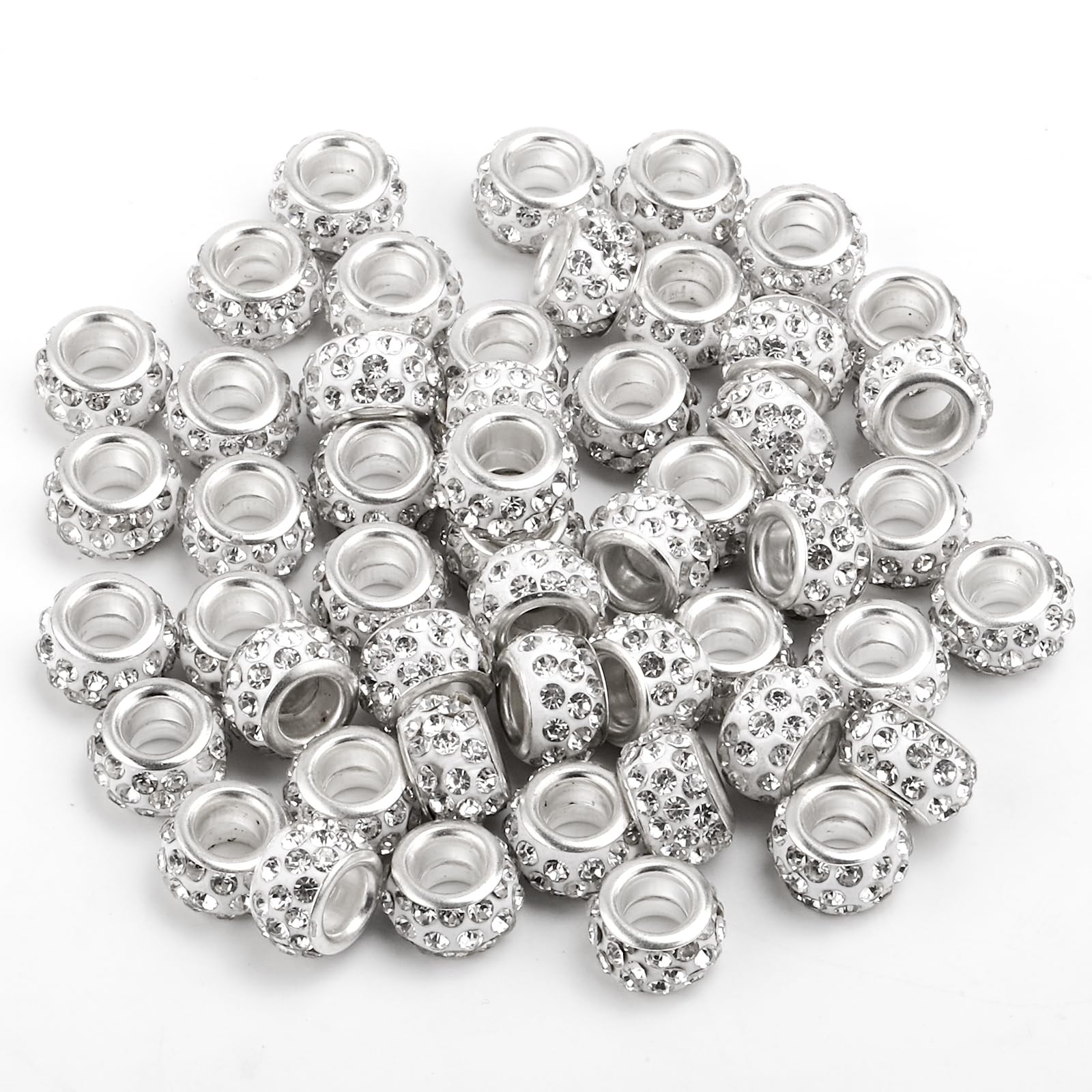 50pcs Rhinestone Spacer Beads, 11mm Large Hole Spacer Beads Shiny Diamond Hai…