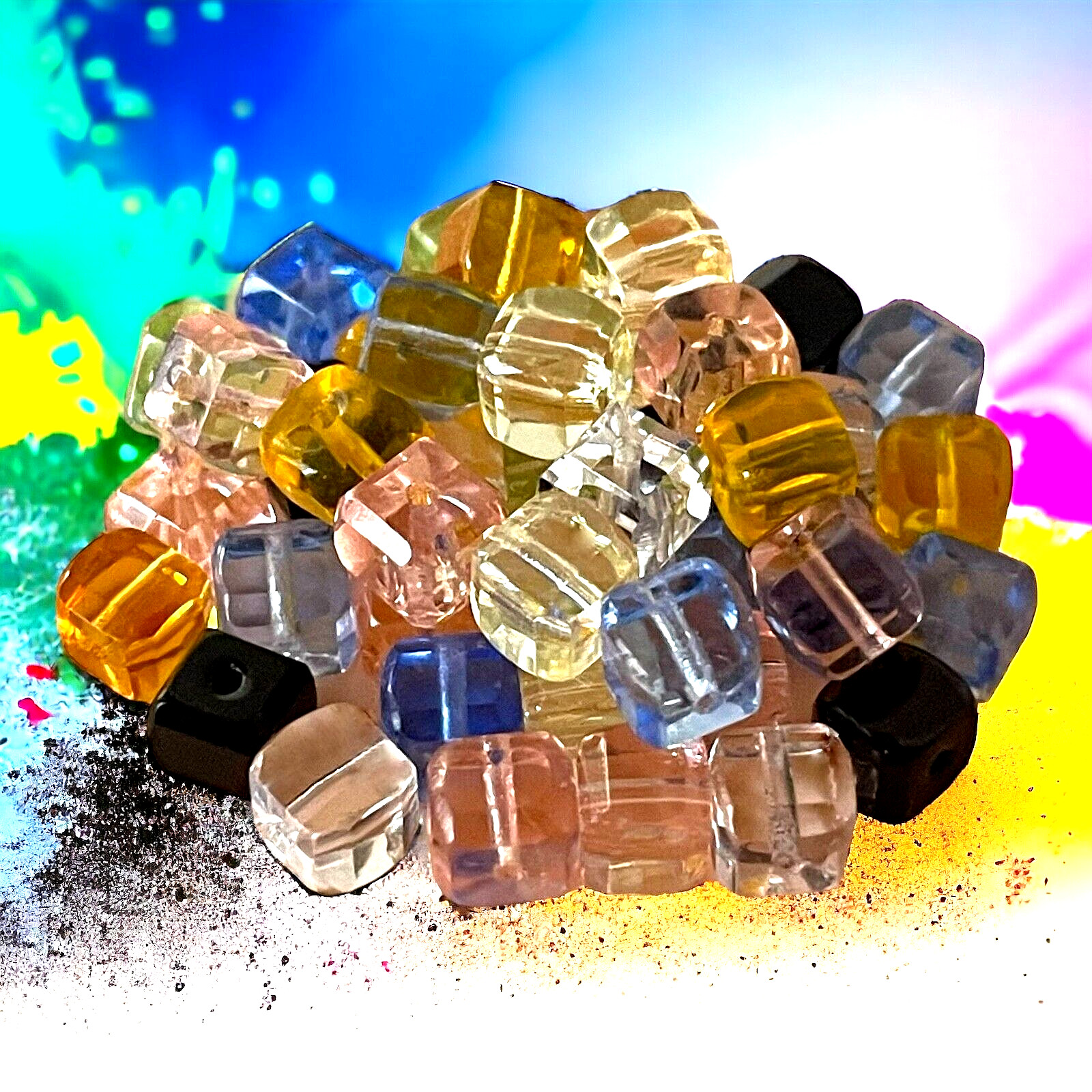 50 pcs Cube Beads Multicolor Czech Fire Polished Glass 6mm Faceted Square Cubes