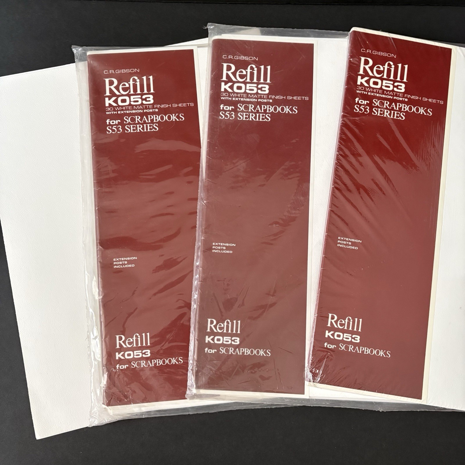 CR Gibson K053 Lot of 3 (90 sheets) White Matte Scrapbook Refill Sheets w/Posts