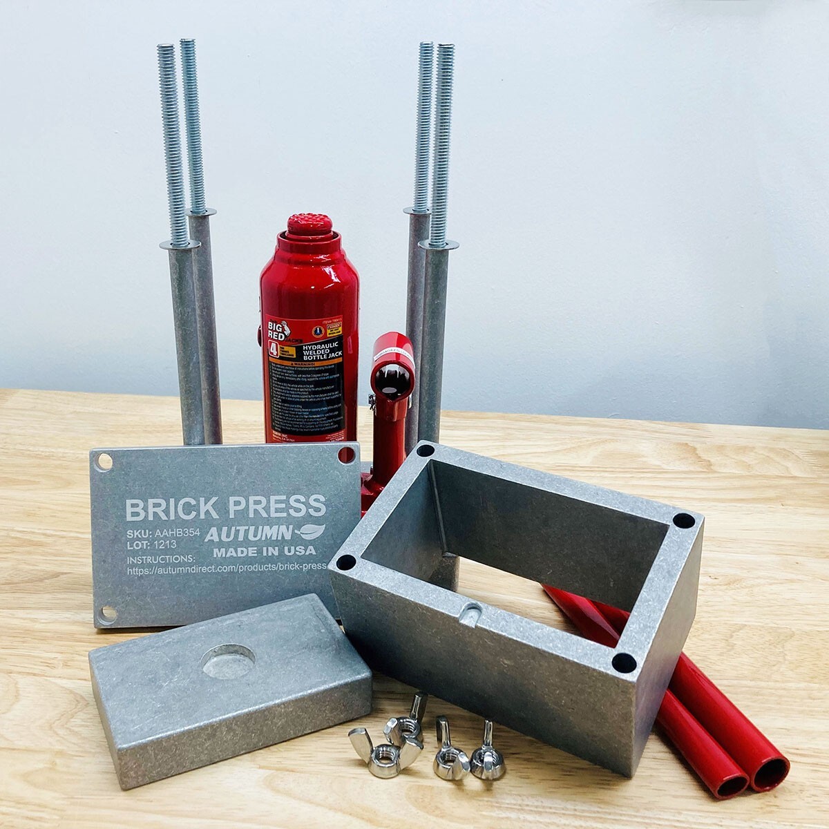 AUTUMN Brick Press, 4-Ton Capacity, 5 x 3 IN brick size – Made in USA OPEN BOX