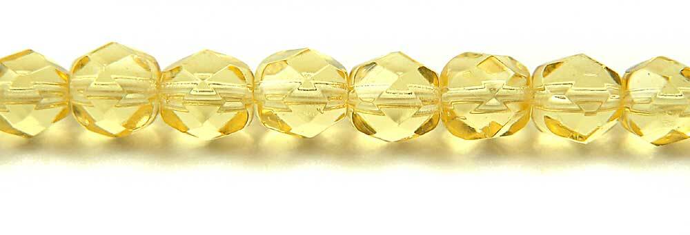 Czech Fire Polished Round Faceted Glass Beads Jonquil color, 16″ strand, yellow