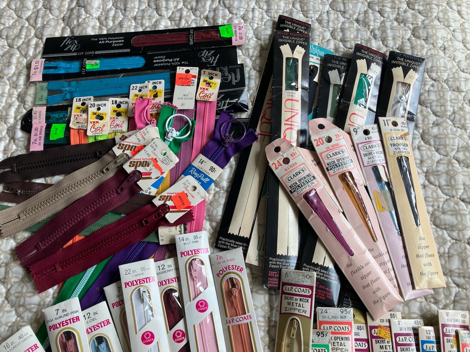 Vintage Zippers Lot of 70 CLARK’S J & P COATS UNIQUE YKK New Old Stock Unused