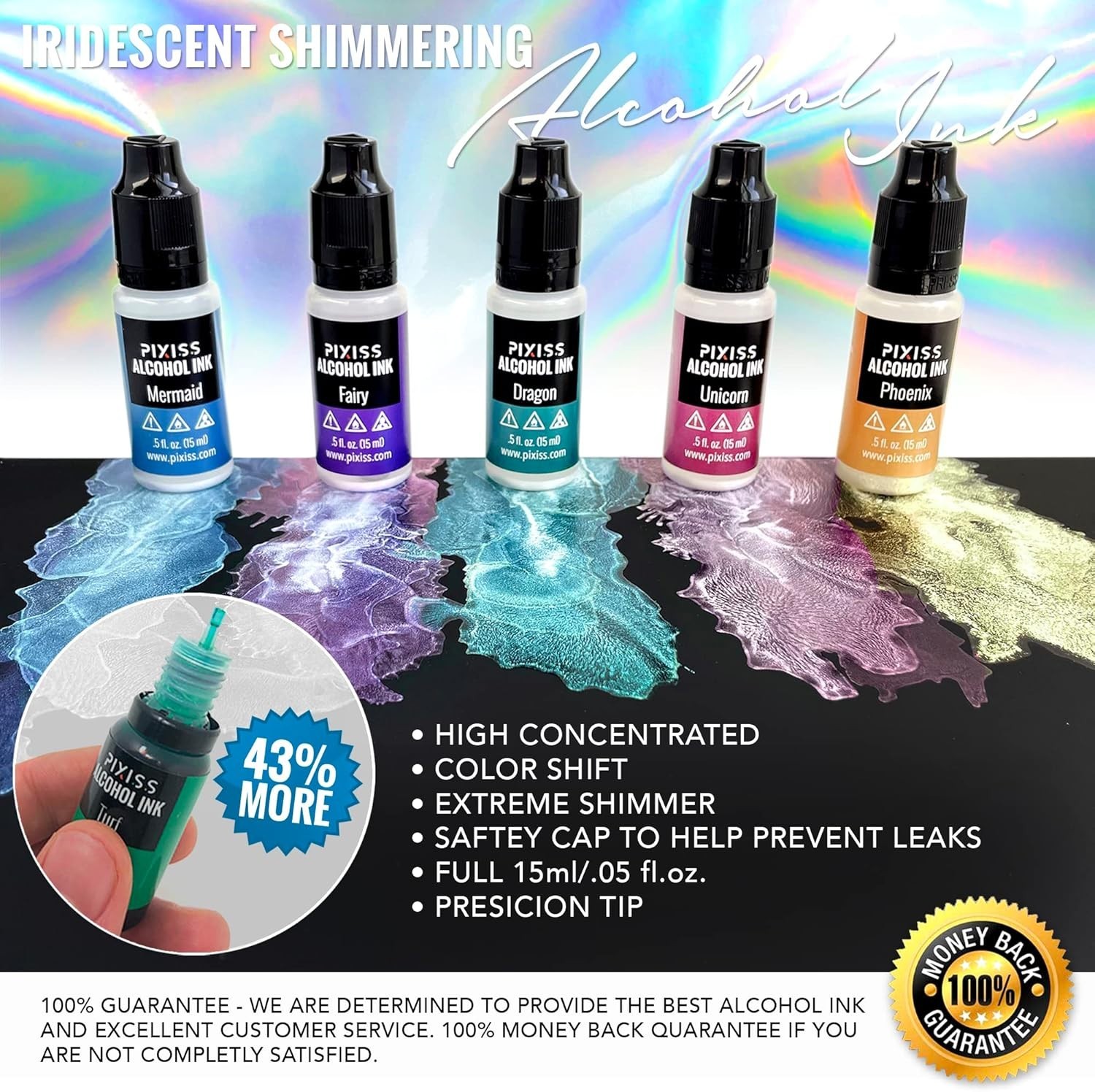 5 Pack Color-Changing Alcohol Inks for Crafts – Precision Tip – 15ml Bottles